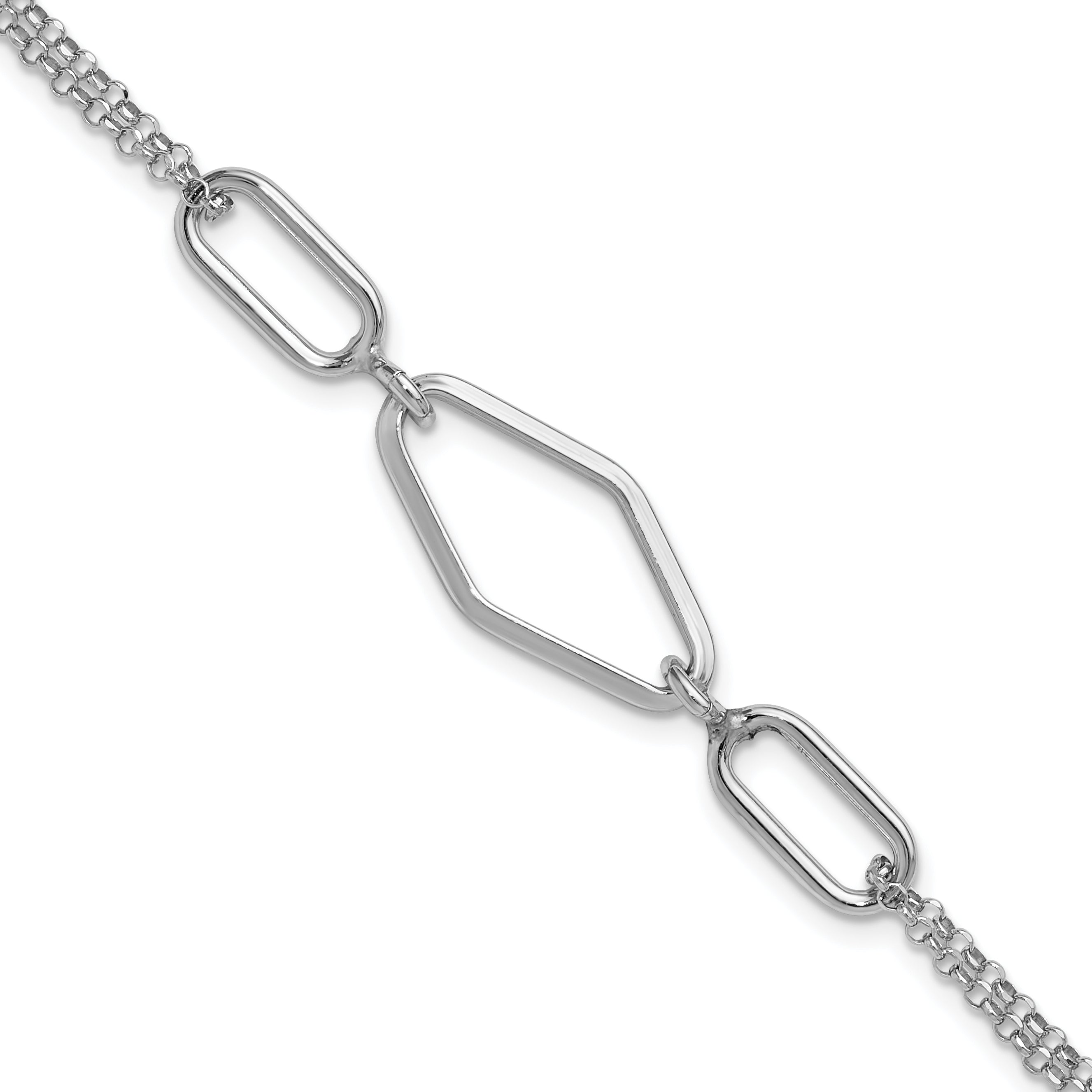 SS RH-plat Polish/Dia-cut Fancy 2-strand w/.75in ext. Bracelet Main image
