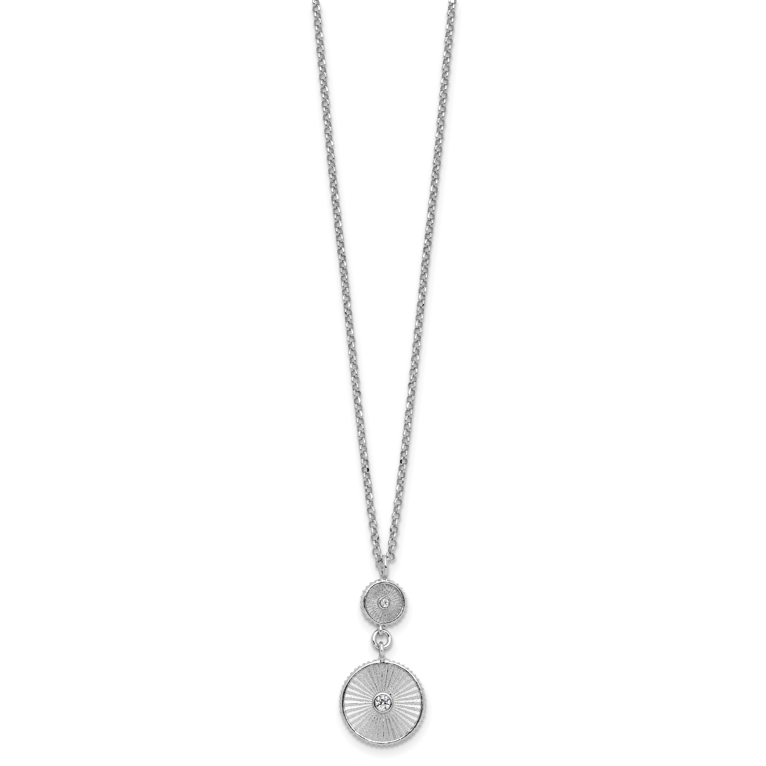 SS RH-plated CZ Polish/Grooved Circle w/2in ext. Necklace Secondary image