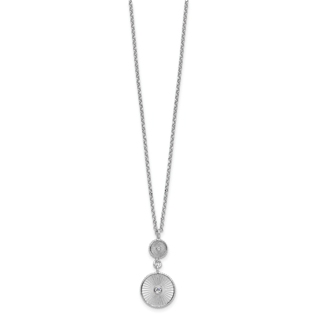 SS RH-plated CZ Polish/Grooved Circle w/2in ext. Necklace