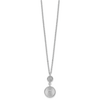 SS RH-plated CZ Polish/Grooved Circle w/2in ext. Necklace