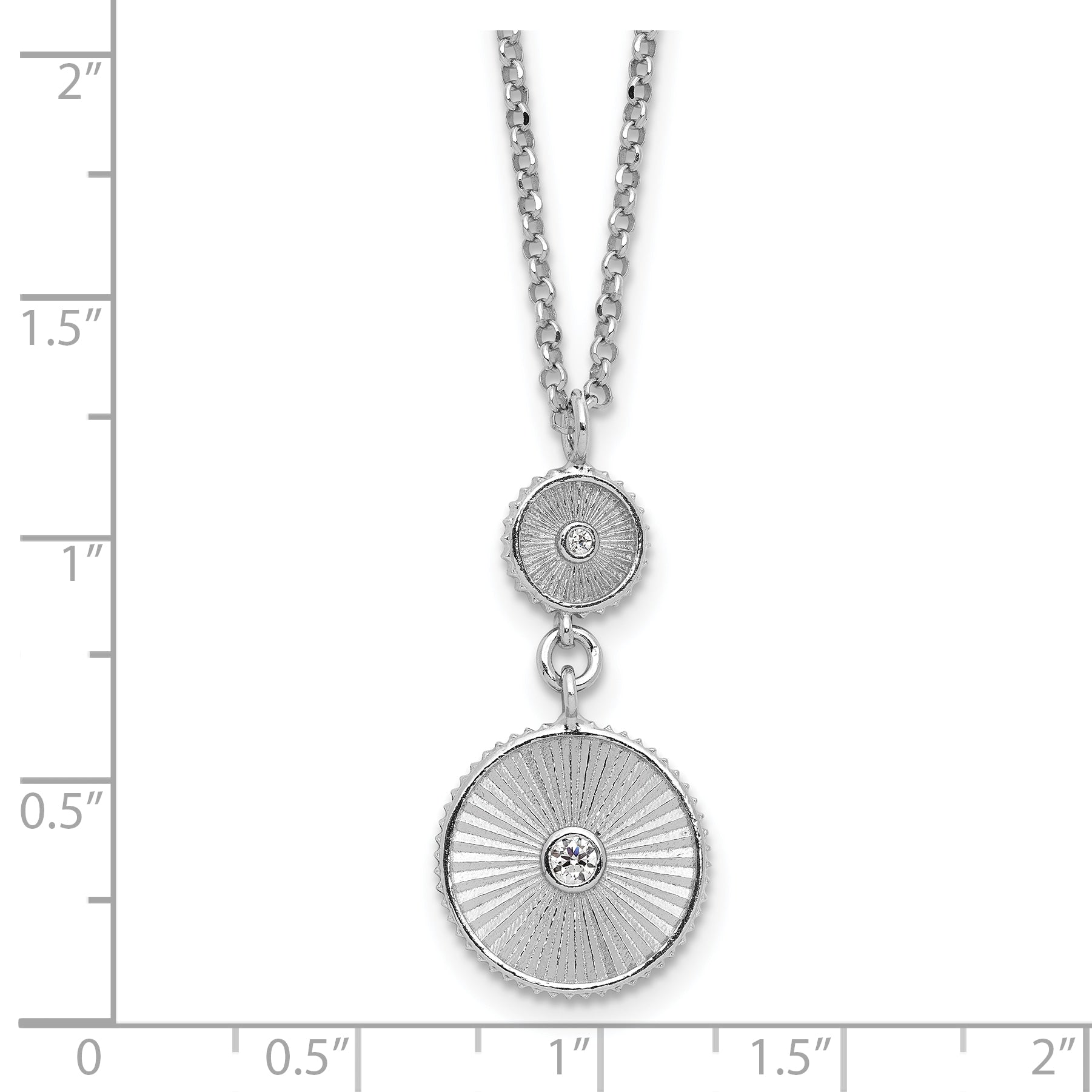 SS RH-plated CZ Polish/Grooved Circle w/2in ext. Necklace