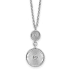 SS RH-plated CZ Polish/Grooved Circle w/2in ext. Necklace