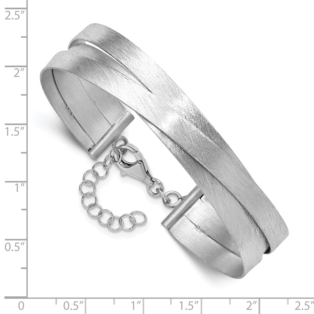 Sterling Silver RH-plate Scratch Finish w/Safety Clasp Bangle