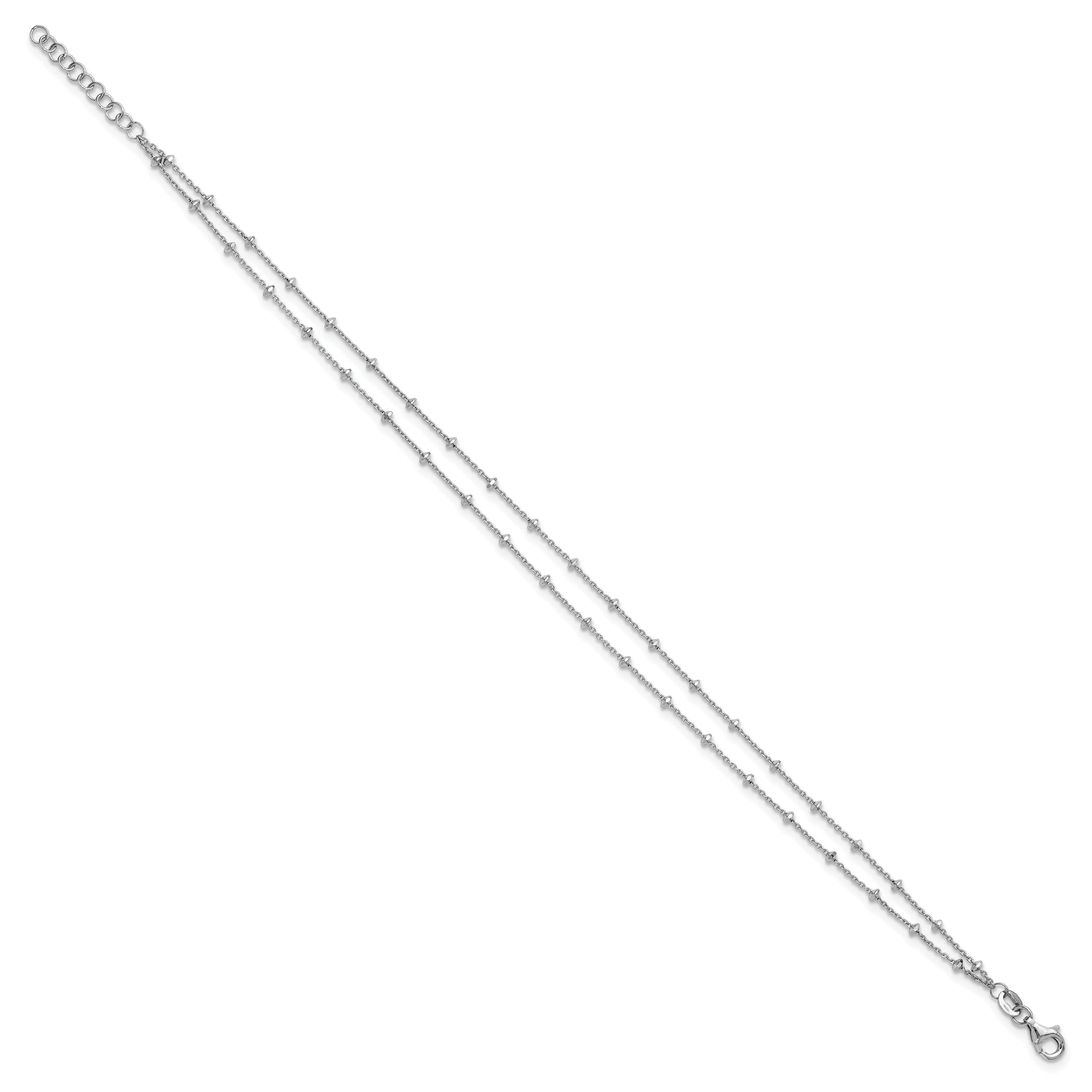 Sterling Silver Rhodium-plated 2-Strand Beaded 9 inch Plus 1 inch Extender - Total 10 inch Anklet