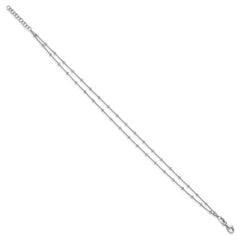 Sterling Silver Rhodium-plated 2-Strand Beaded 9 inch Plus 1 inch Extender - Total 10 inch Anklet