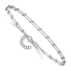 Sterling Silver Rhodium-plated 2-Strand Beaded 9 inch Plus 1 inch Extender - Total 10 inch Anklet