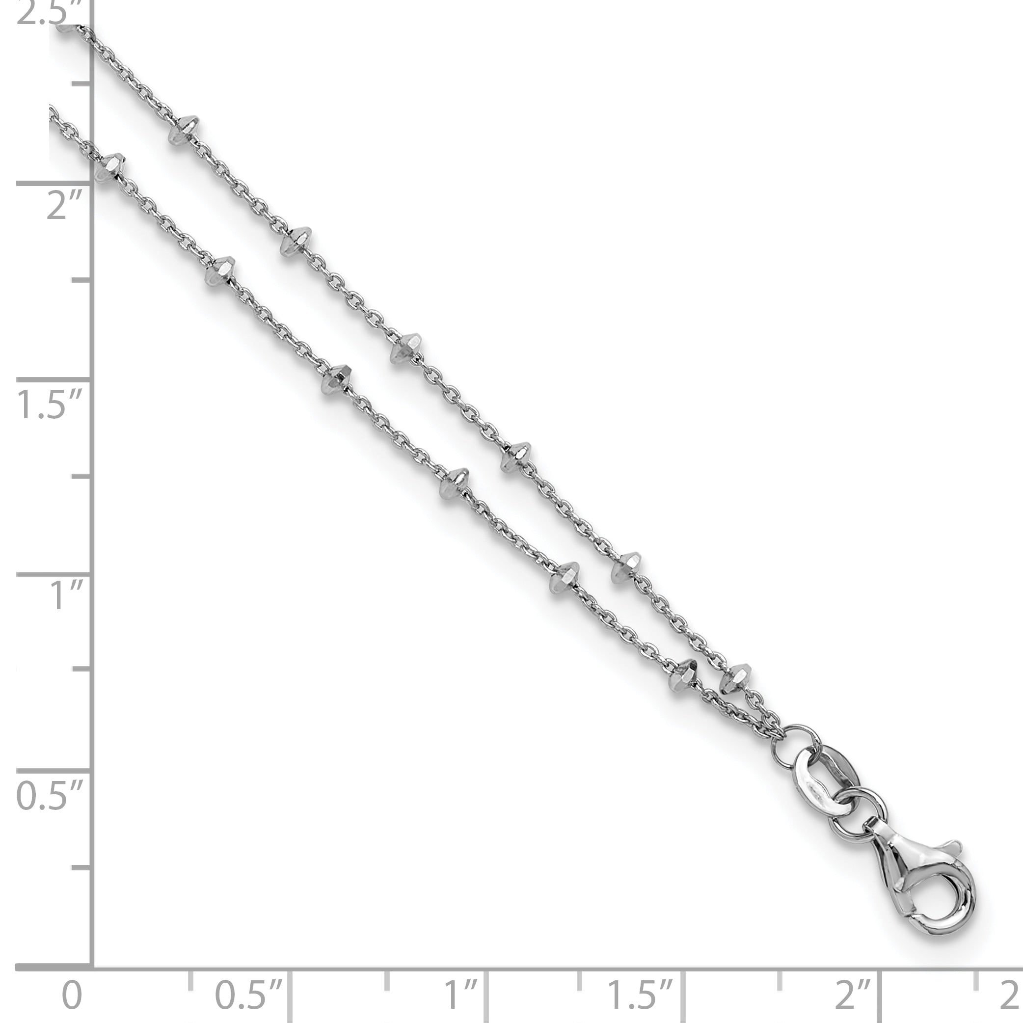 Sterling Silver Rhodium-plated 2-Strand Beaded 9 inch Plus 1 inch Extender - Total 10 inch Anklet