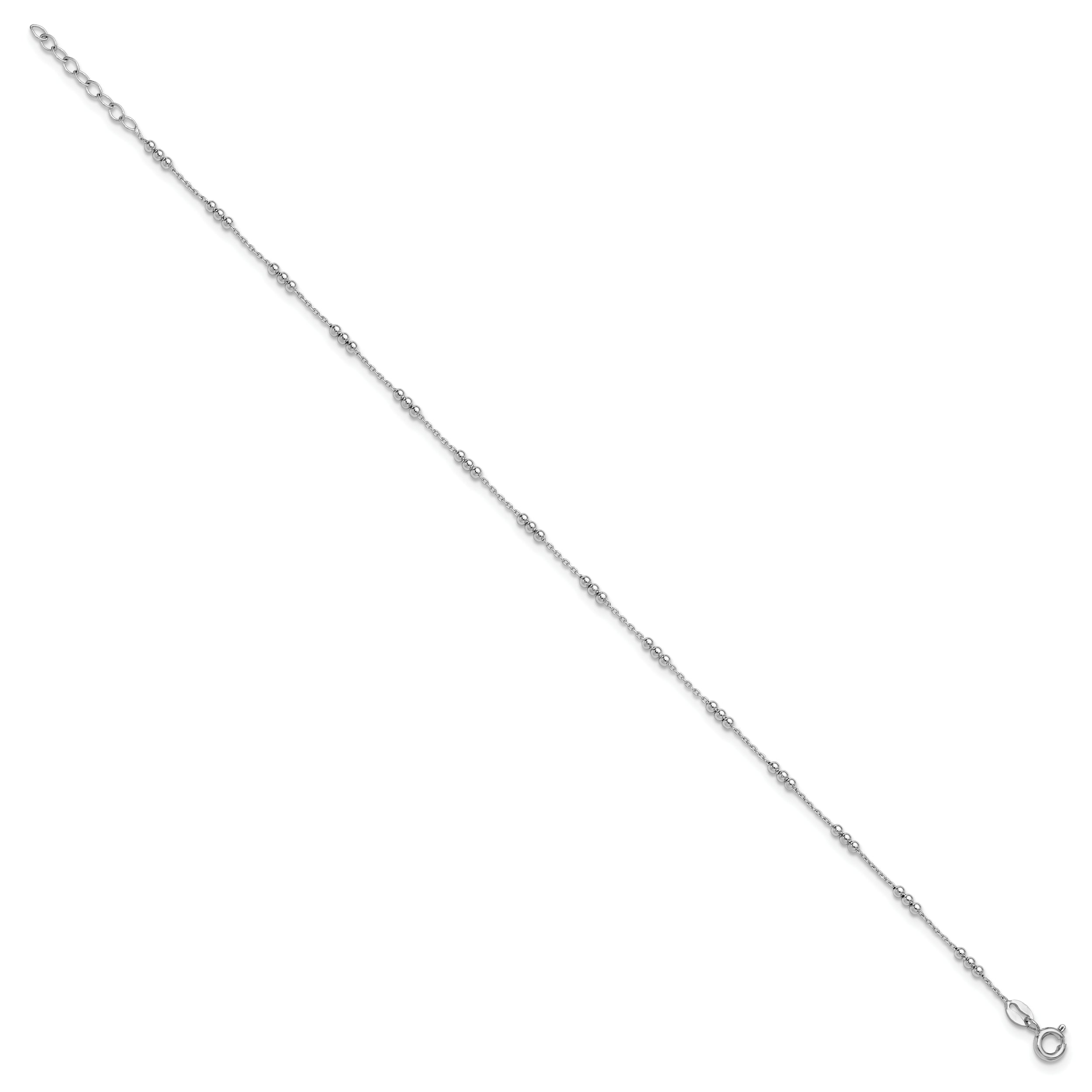 Sterling Silver Rhodium-plated Bead 9 inch Plus 1 inch Extender - Total 10 inch Anklet