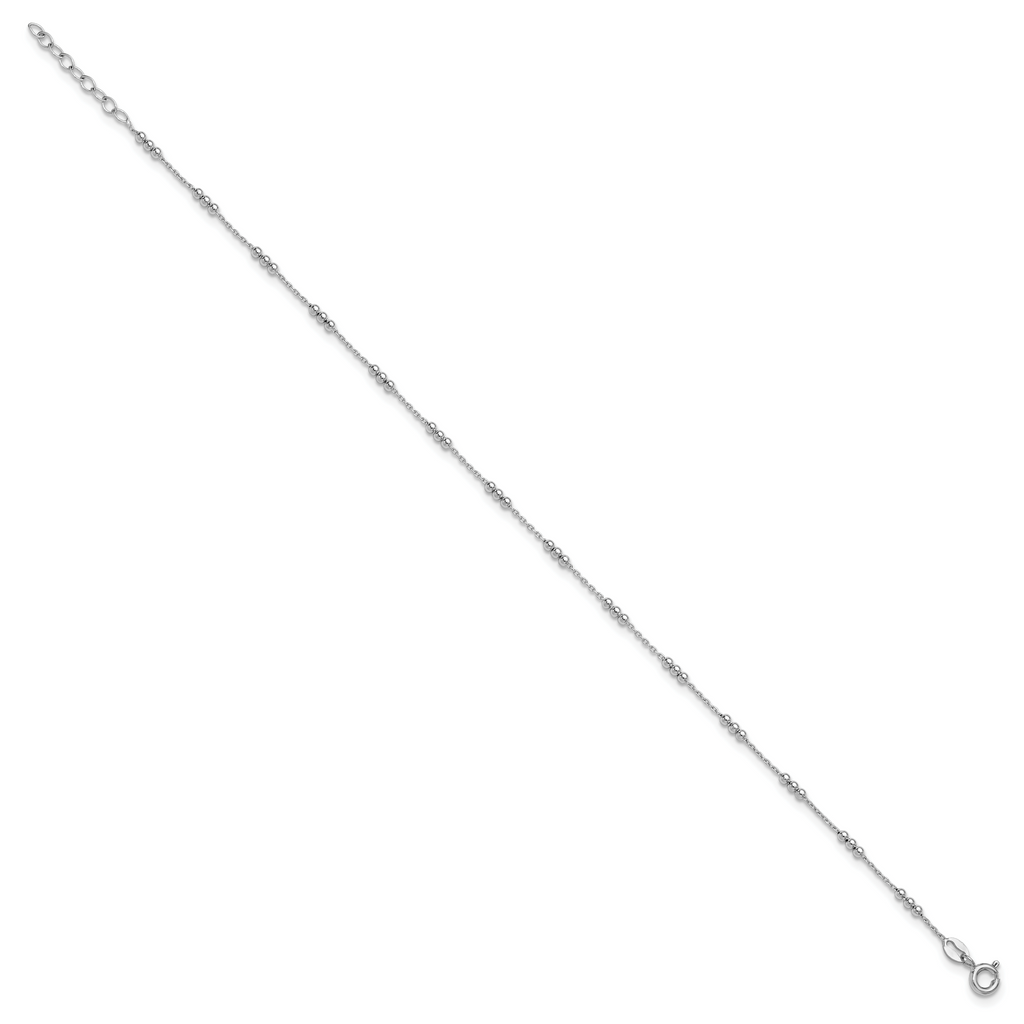 Sterling Silver Rhodium-plated Bead 9 inch Plus 1 inch Extender - Total 10 inch Anklet