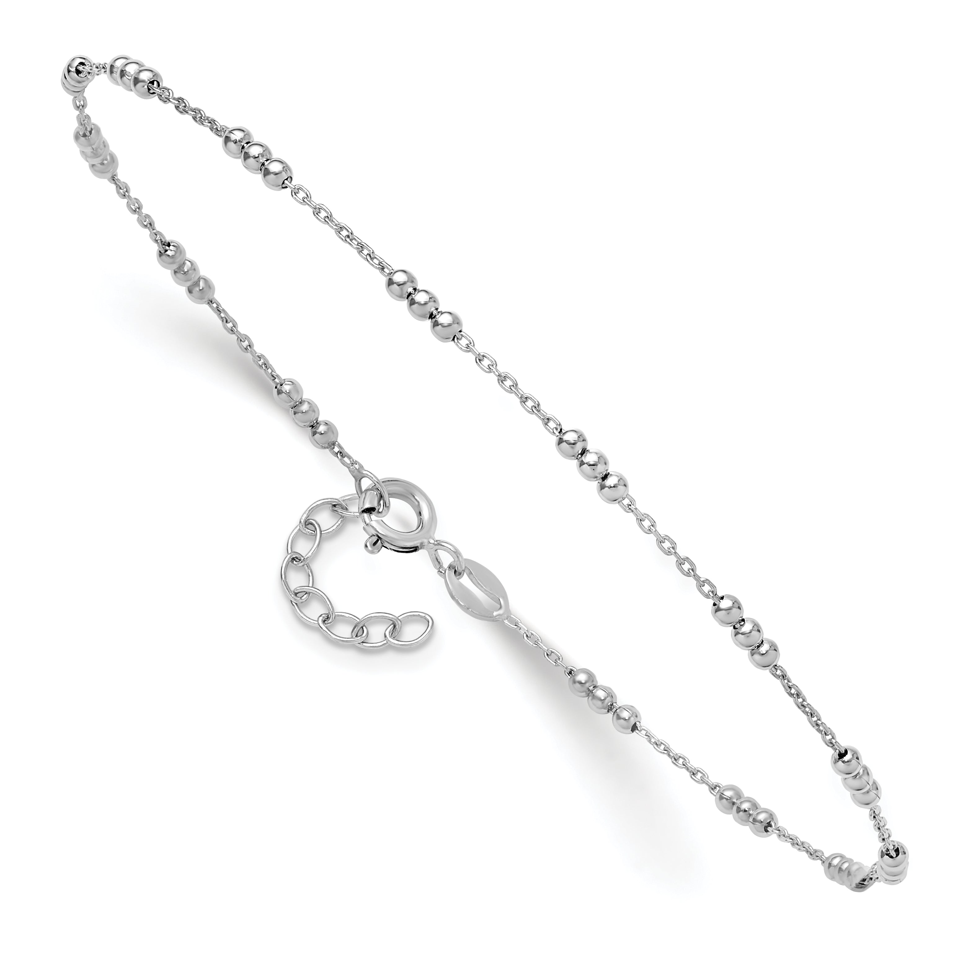 Sterling Silver Rhodium-plated Bead 9 inch Plus 1 inch Extender - Total 10 inch Anklet