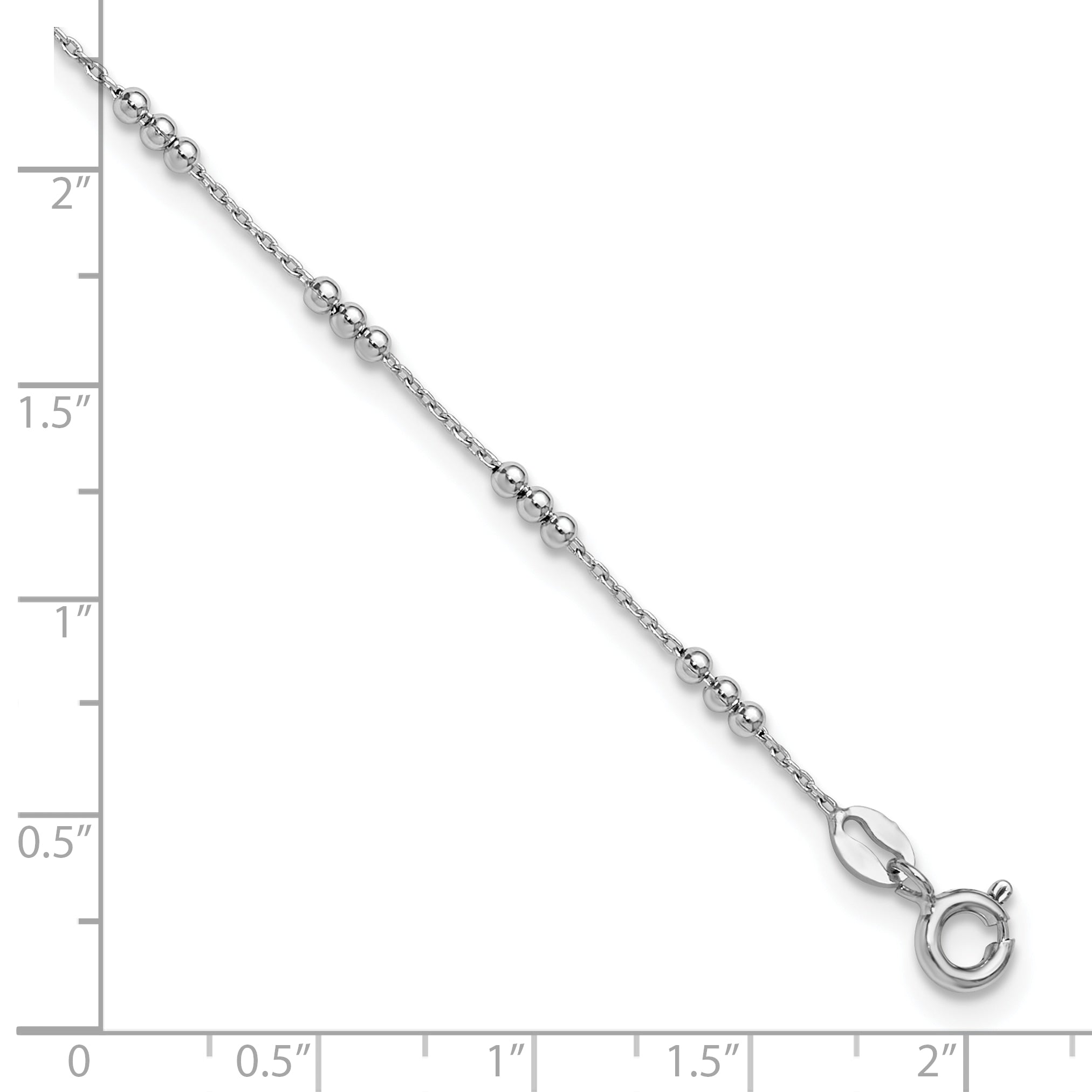 Sterling Silver Rhodium-plated Bead 9 inch Plus 1 inch Extender - Total 10 inch Anklet