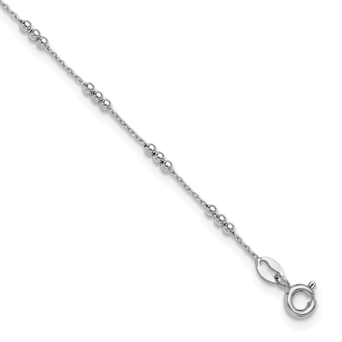 Sterling Silver Rhodium-plated Bead 9 inch Plus 1 inch Extender - Total 10 inch Anklet