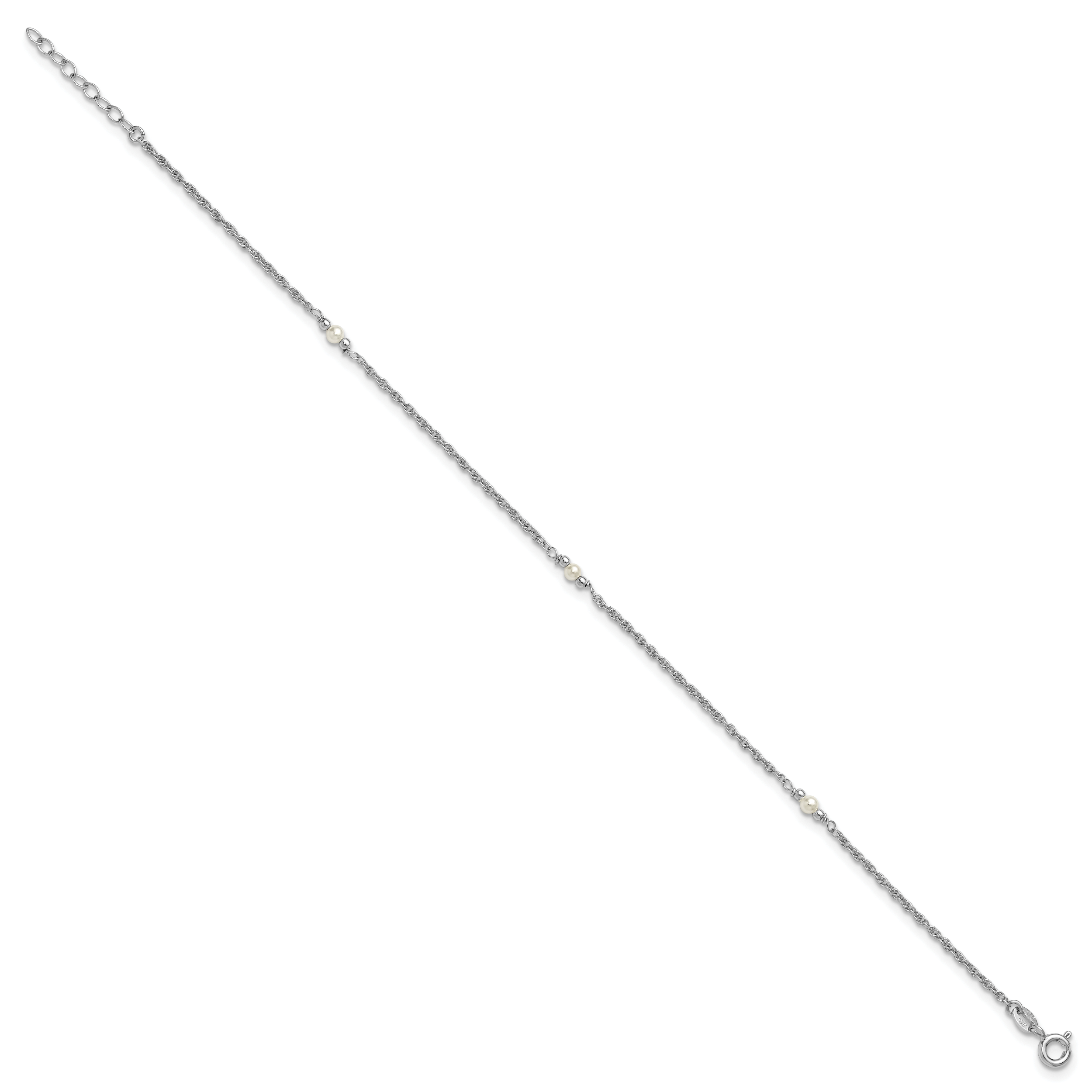 Sterling Silver Rhodium-plated Freshwater Cultured Pearl 9 inch Plus 1 inch Extender - Total 10 inch Anklet Secondary image