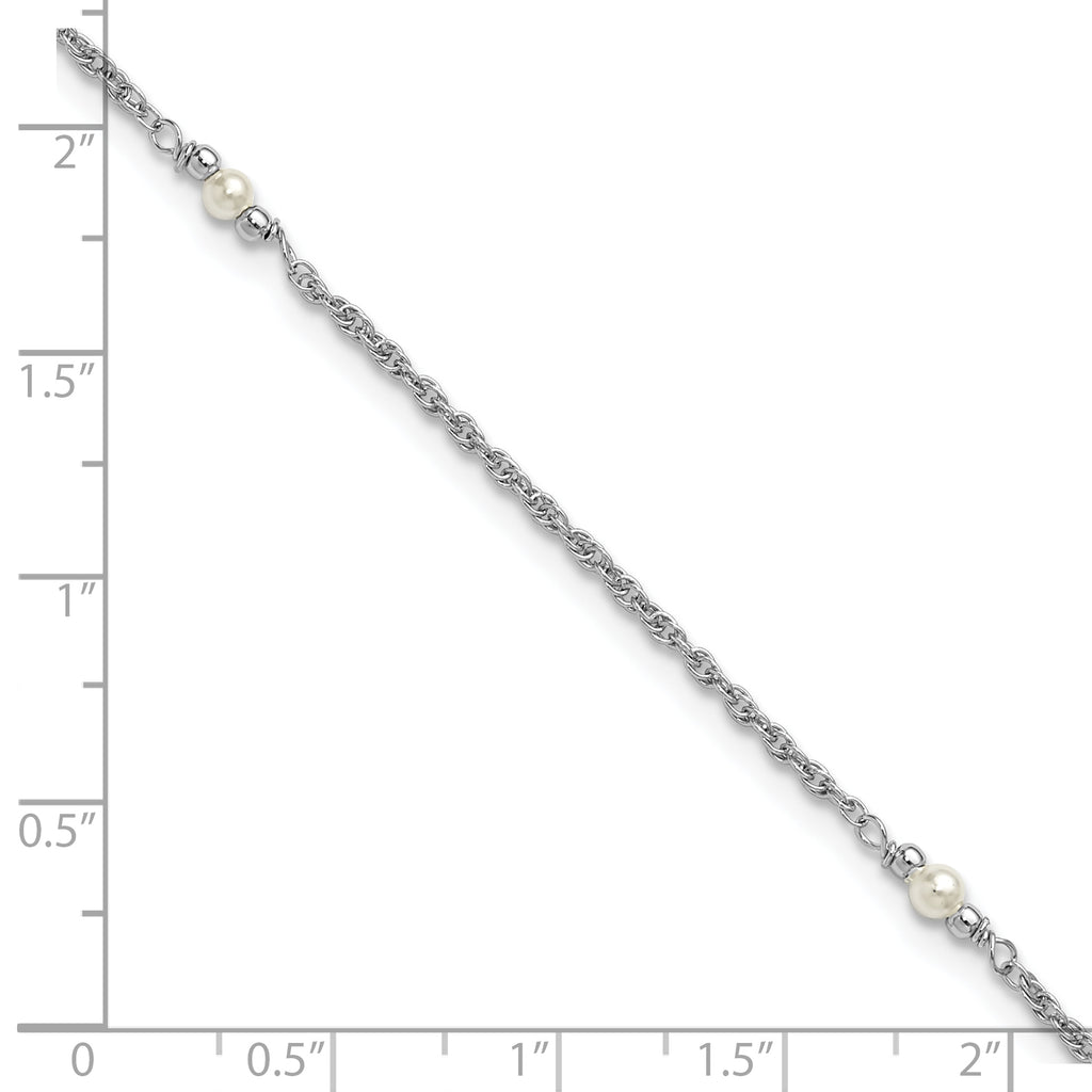 Sterling Silver Rhodium-plated Freshwater Cultured Pearl 9 inch Plus 1 inch Extender - Total 10 inch Anklet