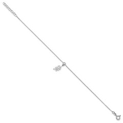 Sterling Silver Rhodium-plated Leaf Charm 9 inch Plus 1 inch Extender - Total 10 inch Anklet