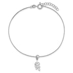 Sterling Silver Rhodium-plated Leaf Charm 9 inch Plus 1 inch Extender - Total 10 inch Anklet