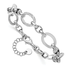 SS RH-plat Polish/Textured Fancy Link w/1.25in ext. Bracelet