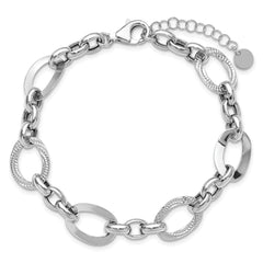 SS RH-plat Polish/Textured Fancy Link w/1.25in ext. Bracelet