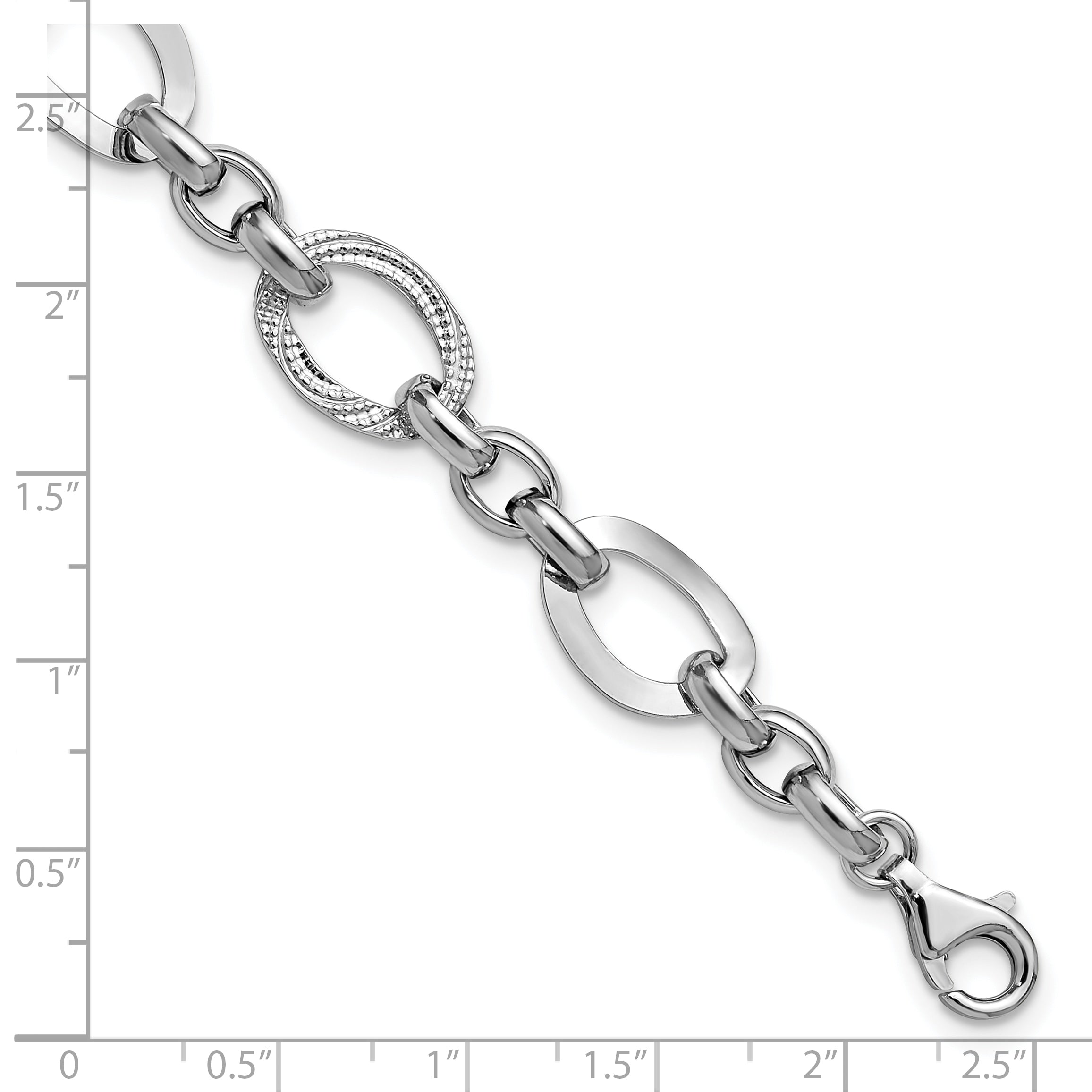 SS RH-plat Polish/Textured Fancy Link w/1.25in ext. Bracelet