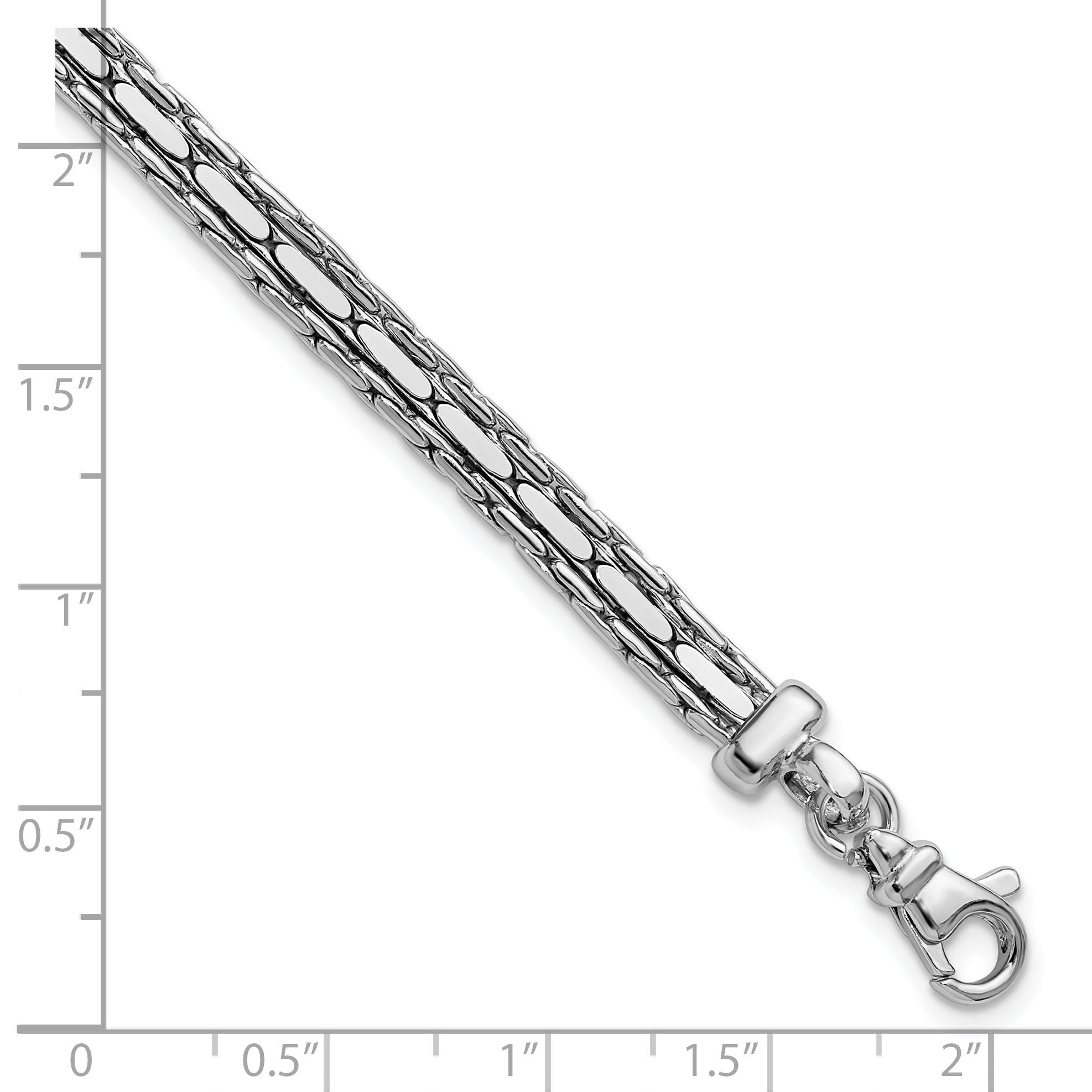 SS RH-plated Polished 3-Strand Fancy w/1in ext. Bracelet