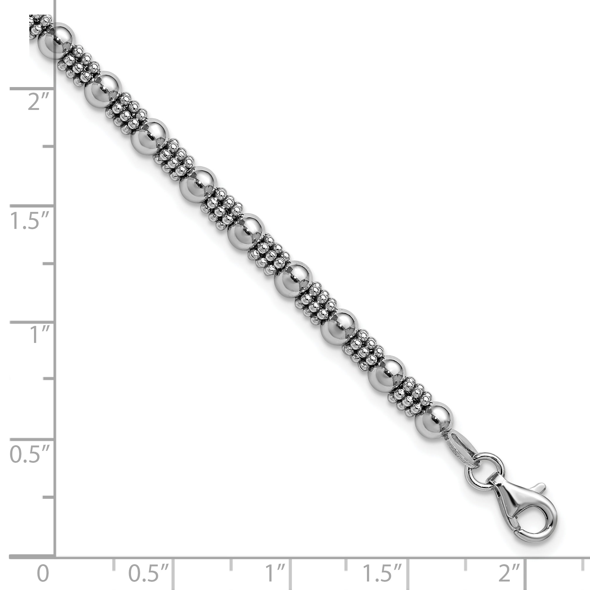 Sterling Silver RH-plated Fancy Beaded w/1in ext. Bracelet