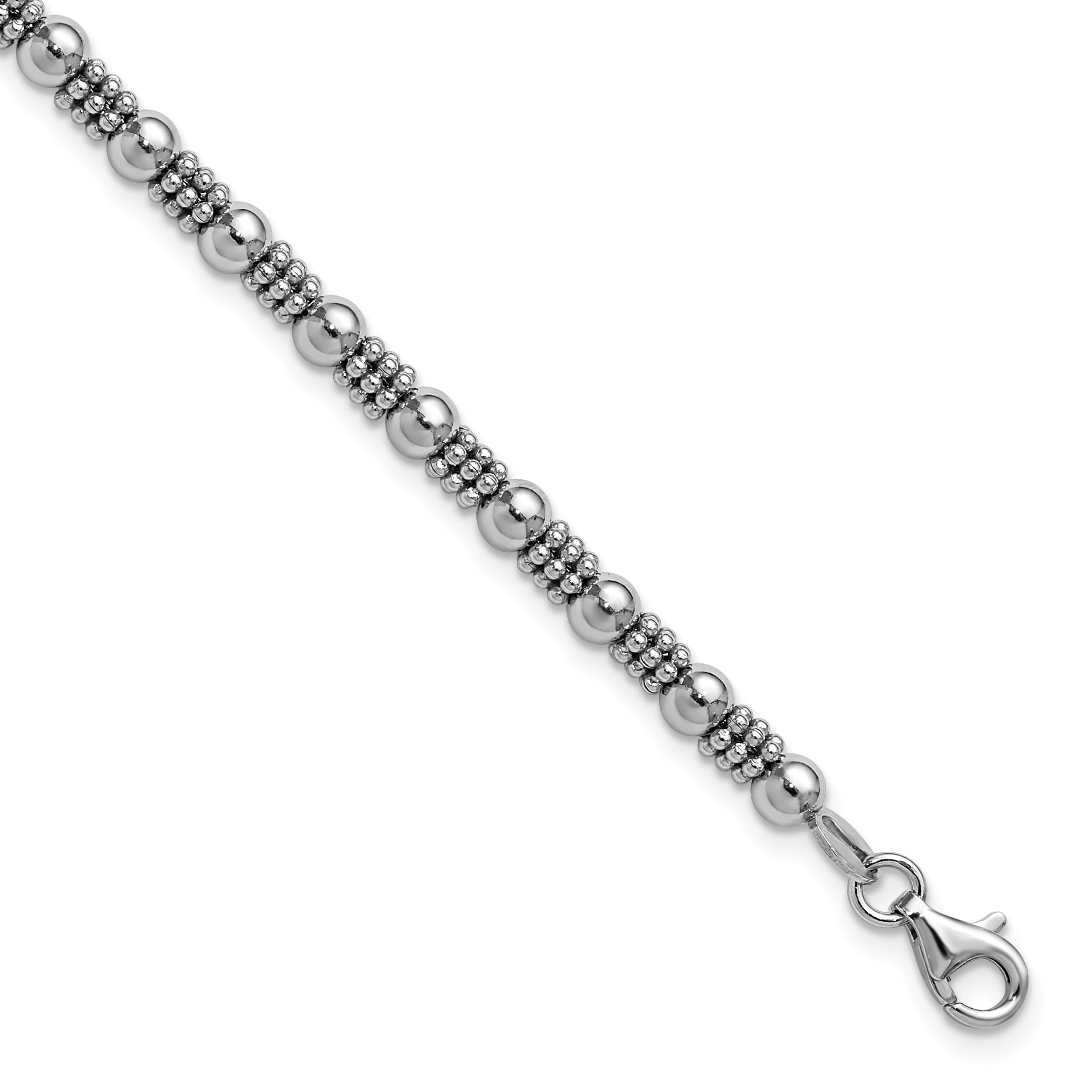 Sterling Silver RH-plated Fancy Beaded w/1in ext. Bracelet Main image