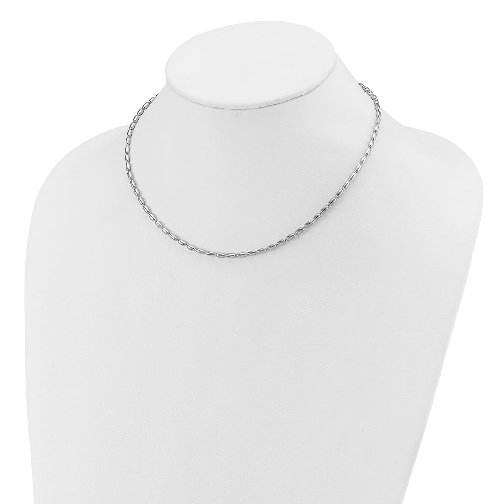 Sterling Silver RH-plated Oval Beaded w/1.75in ext. Necklace