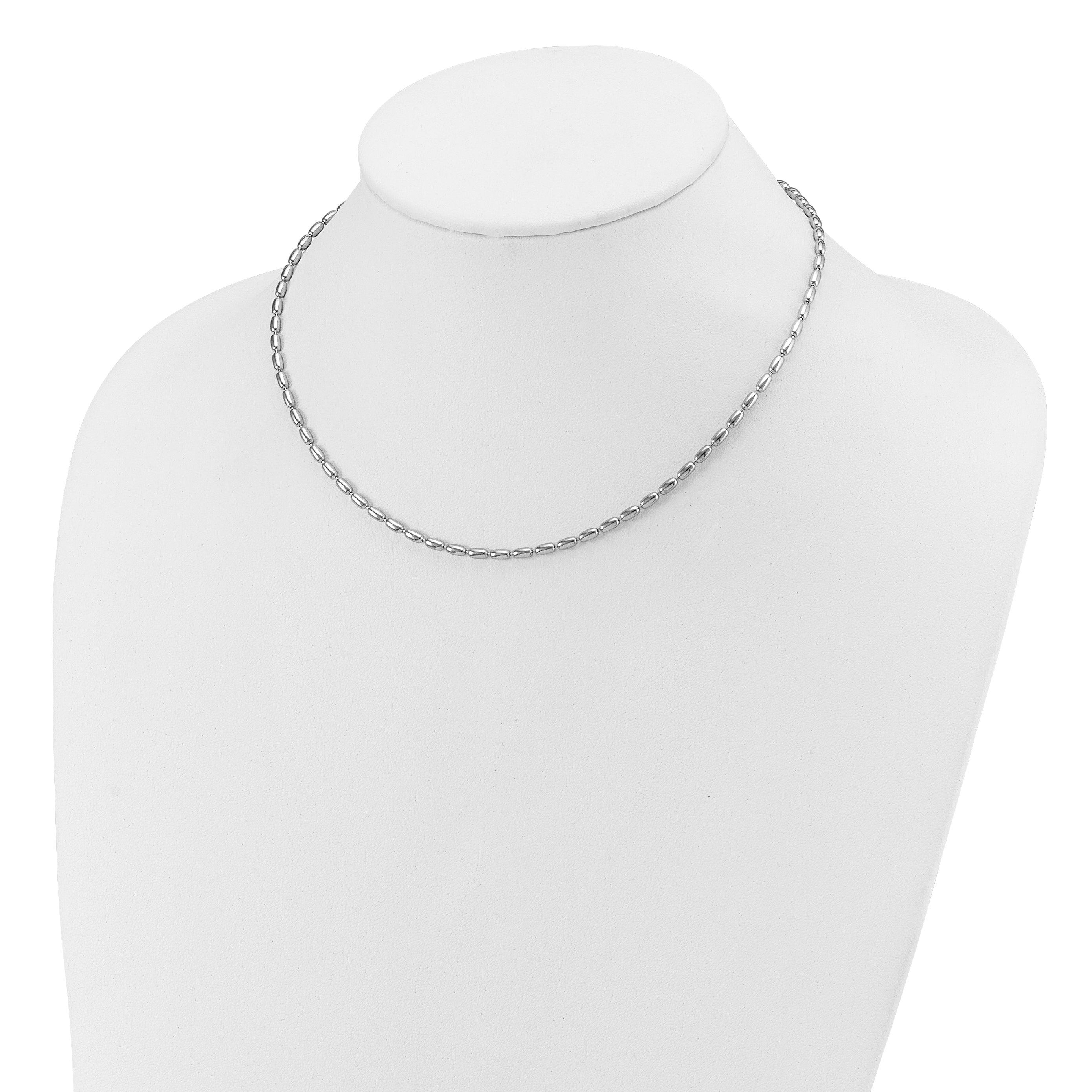 Sterling Silver RH-plated Oval Beaded w/1.75in ext. Necklace