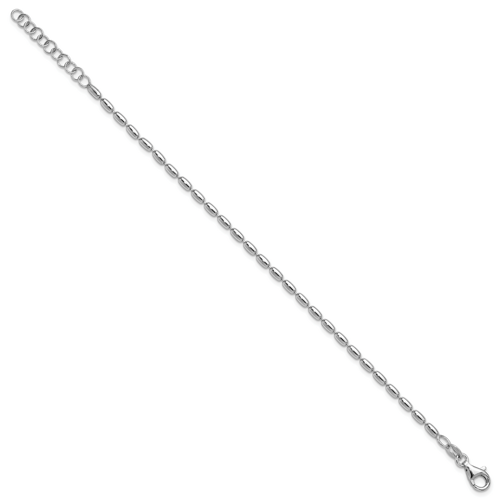 Sterling Silver RH-plated Oval Beaded w/1.25in ext. Bracelet