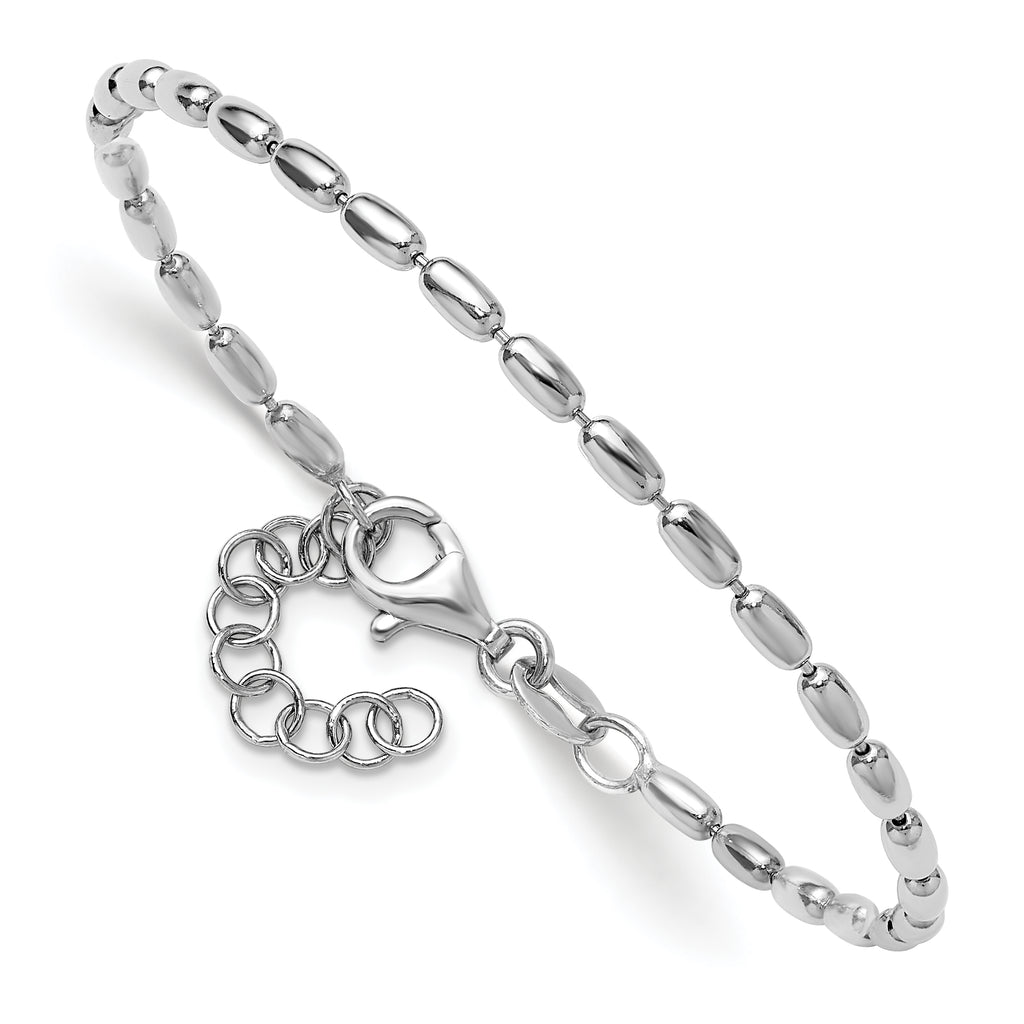 Sterling Silver RH-plated Oval Beaded w/1.25in ext. Bracelet