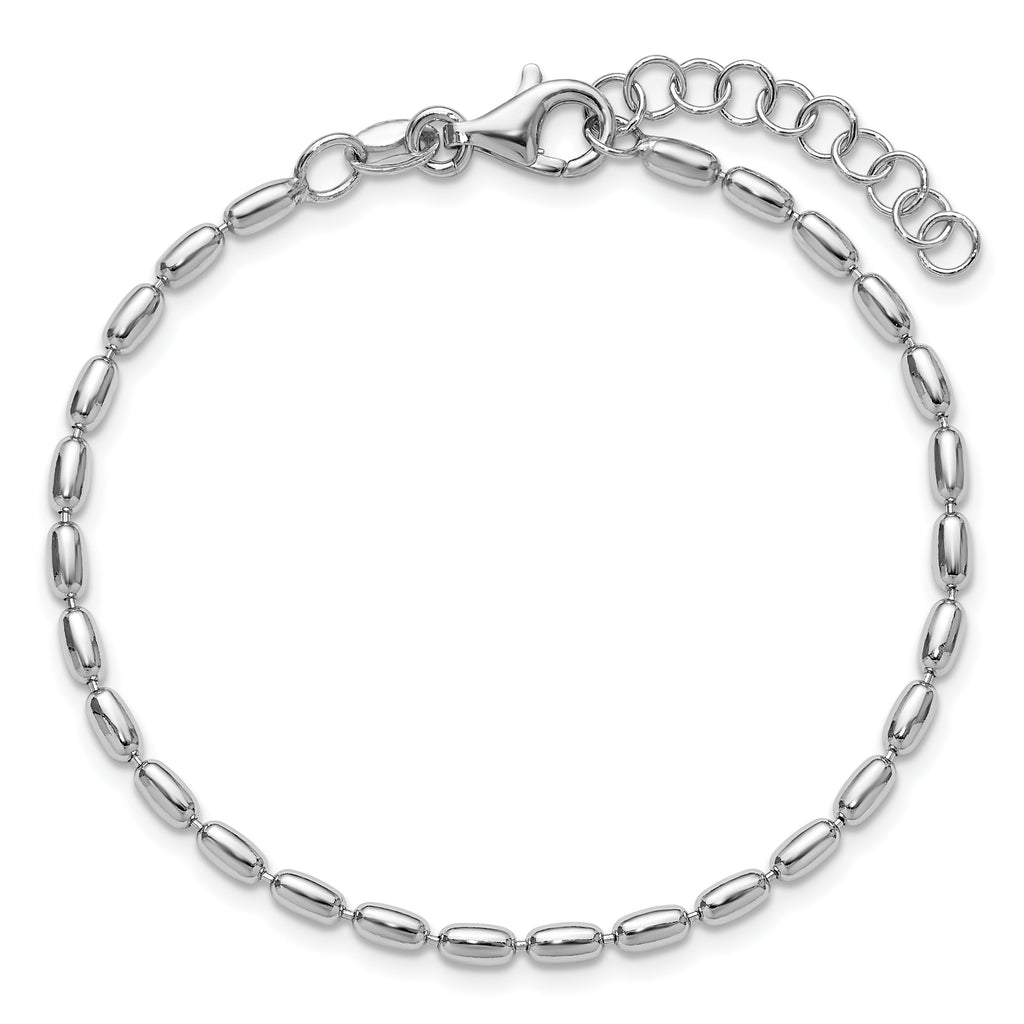 Sterling Silver RH-plated Oval Beaded w/1.25in ext. Bracelet