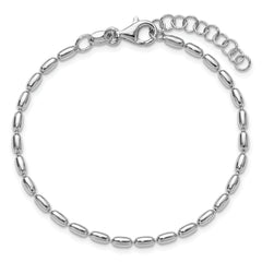 Sterling Silver RH-plated Oval Beaded w/1.25in ext. Bracelet