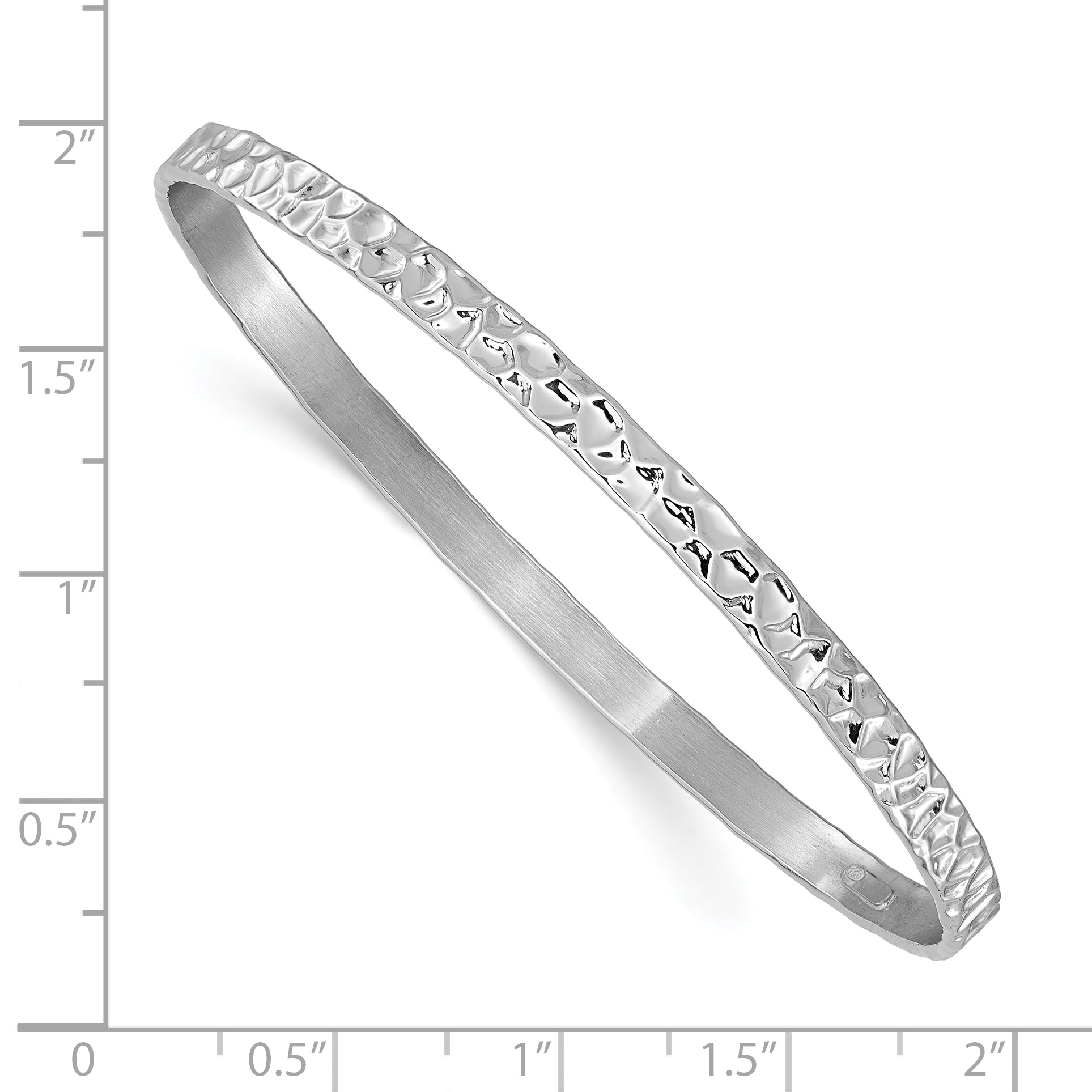 Sterling Silver RH-plated Polished/Hammered Slip-On Bangle