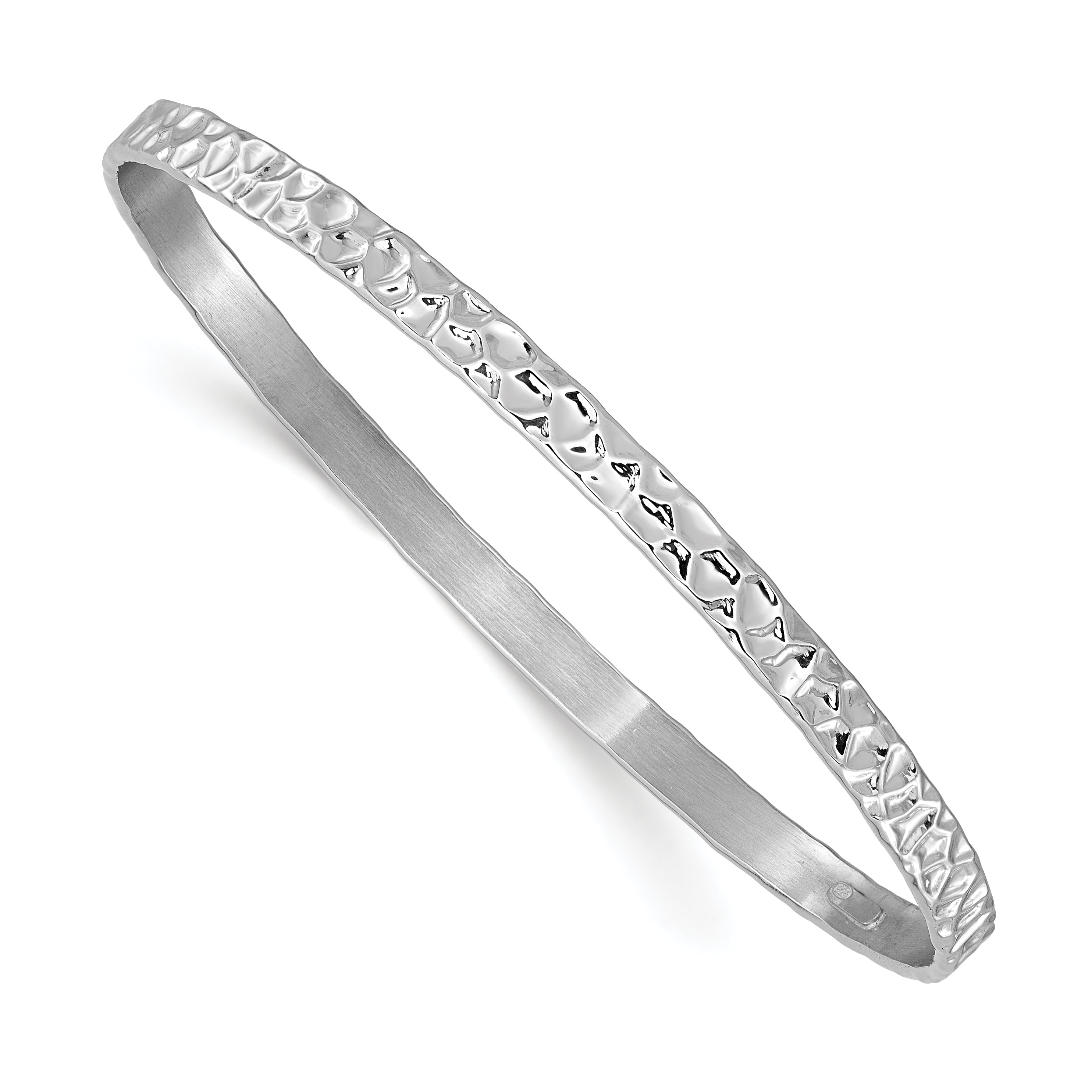 Sterling Silver RH-plated Polished/Hammered Slip-On Bangle Main image
