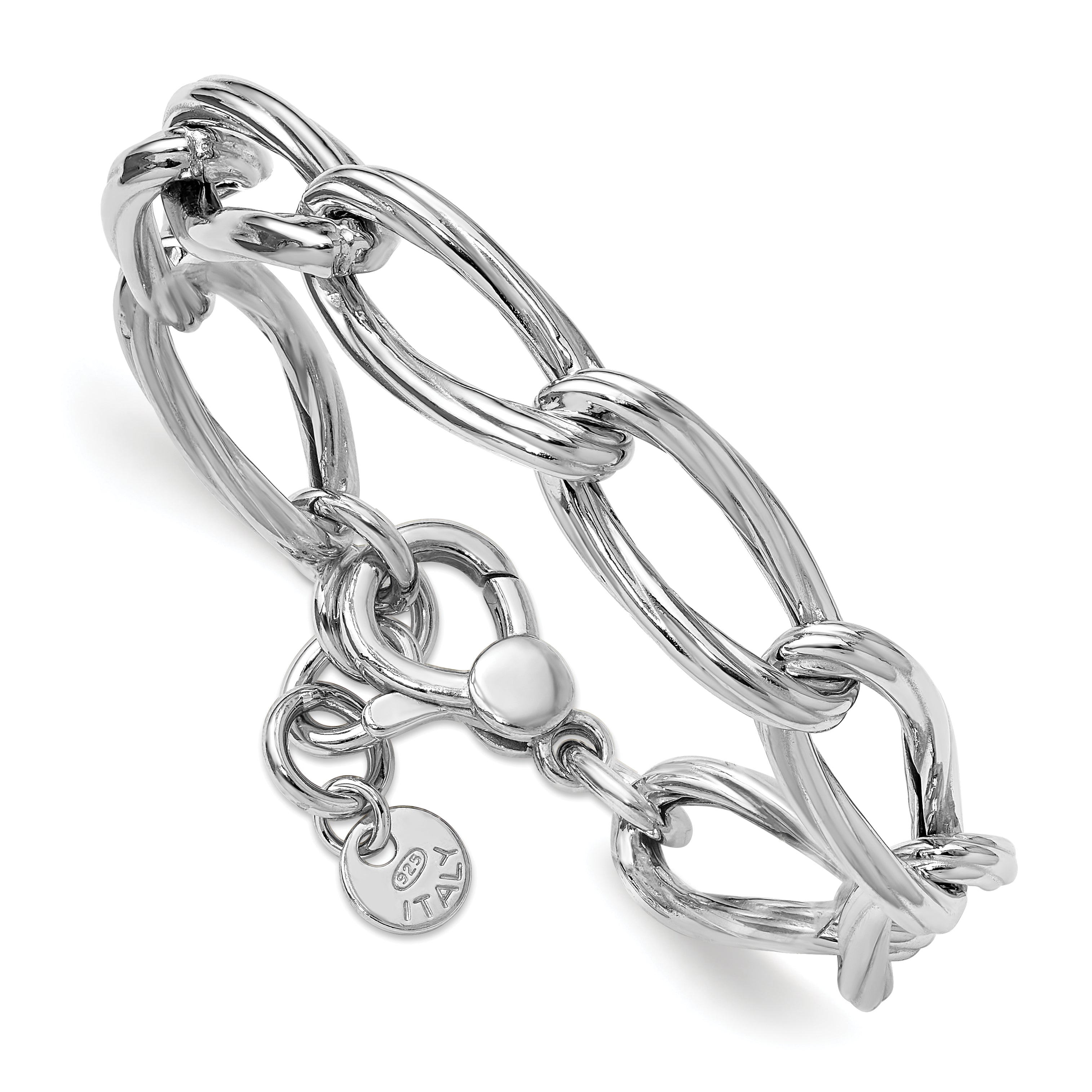 SS RH-plated Polished/Grooved Link w/.75in ext. Bracelet
