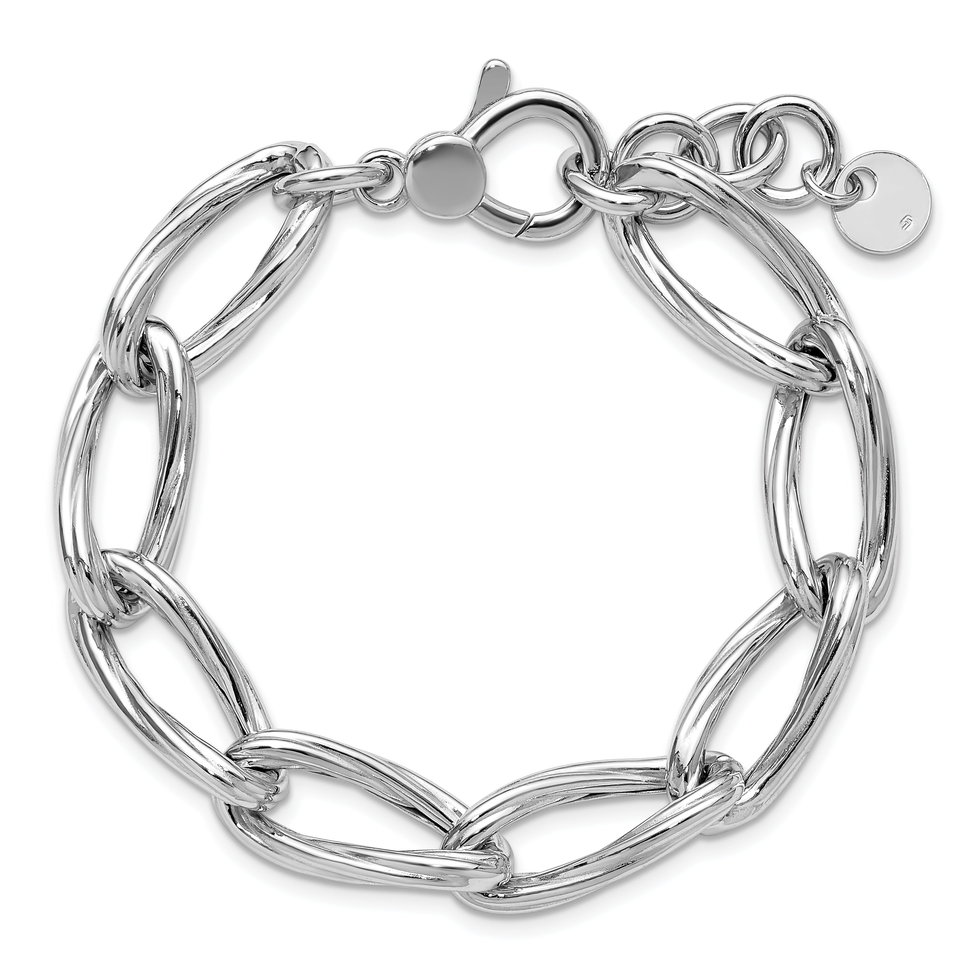 SS RH-plated Polished/Grooved Link w/.75in ext. Bracelet