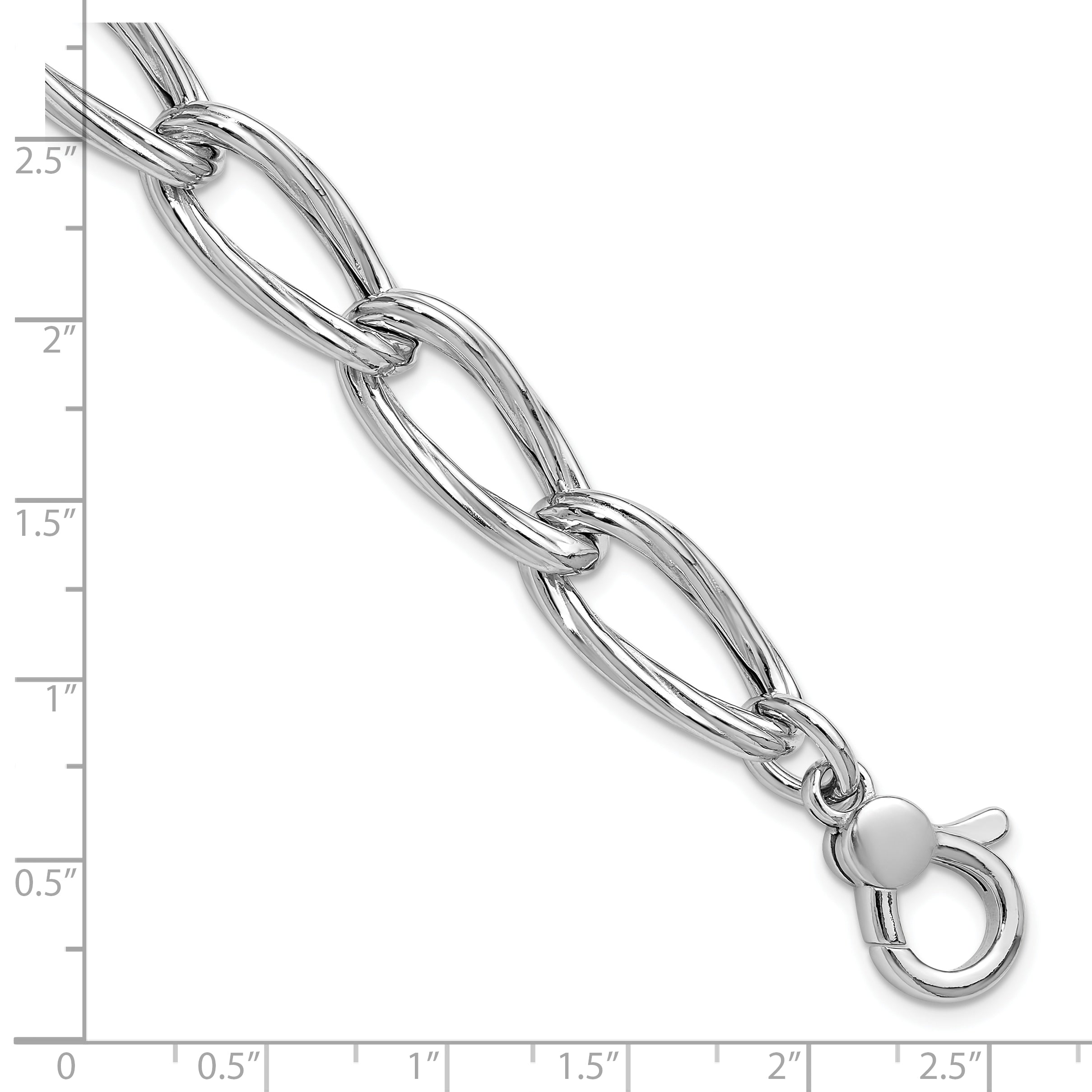 SS RH-plated Polished/Grooved Link w/.75in ext. Bracelet