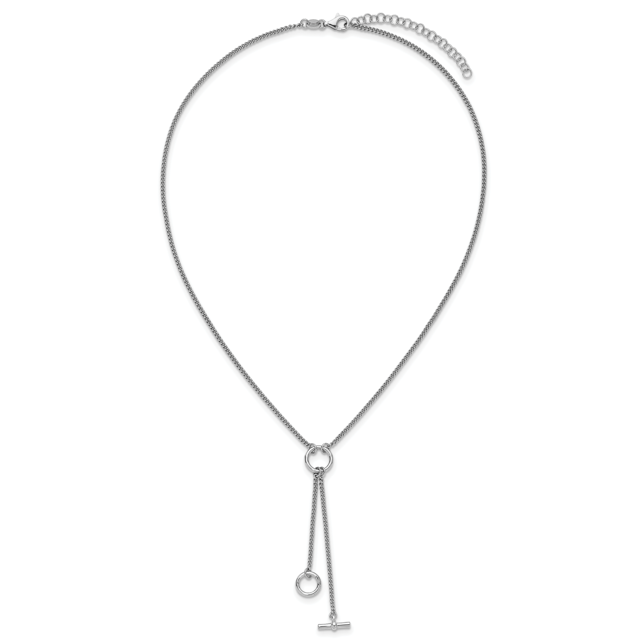 SS RH-plated Polished Circle Tassel w/2in ext. Necklace