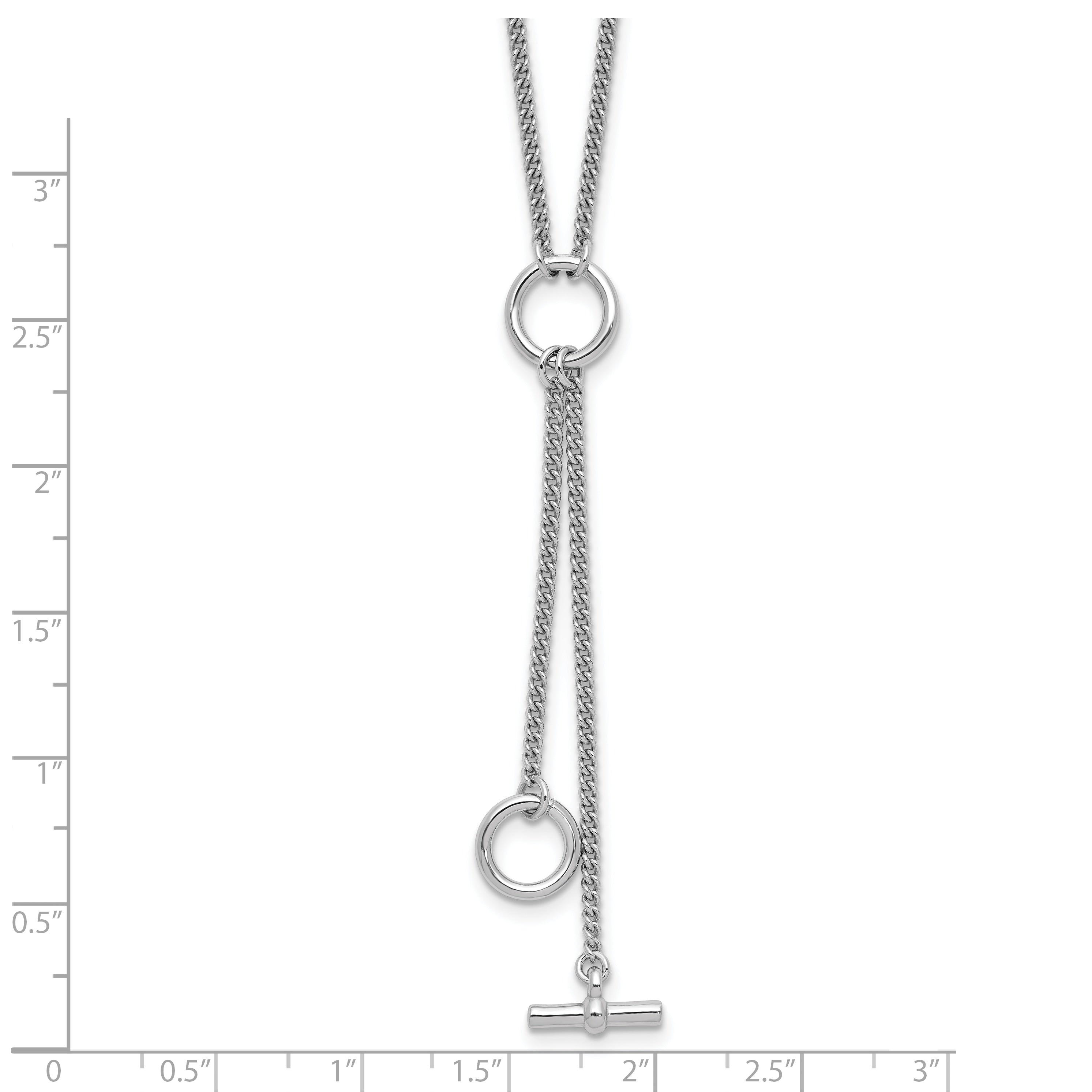 SS RH-plated Polished Circle Tassel w/2in ext. Necklace