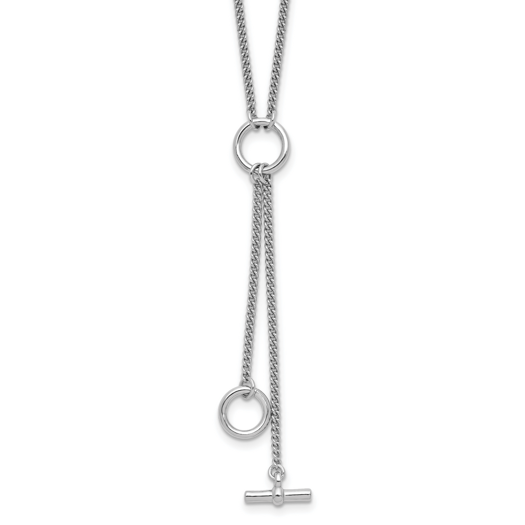 SS RH-plated Polished Circle Tassel w/2in ext. Necklace