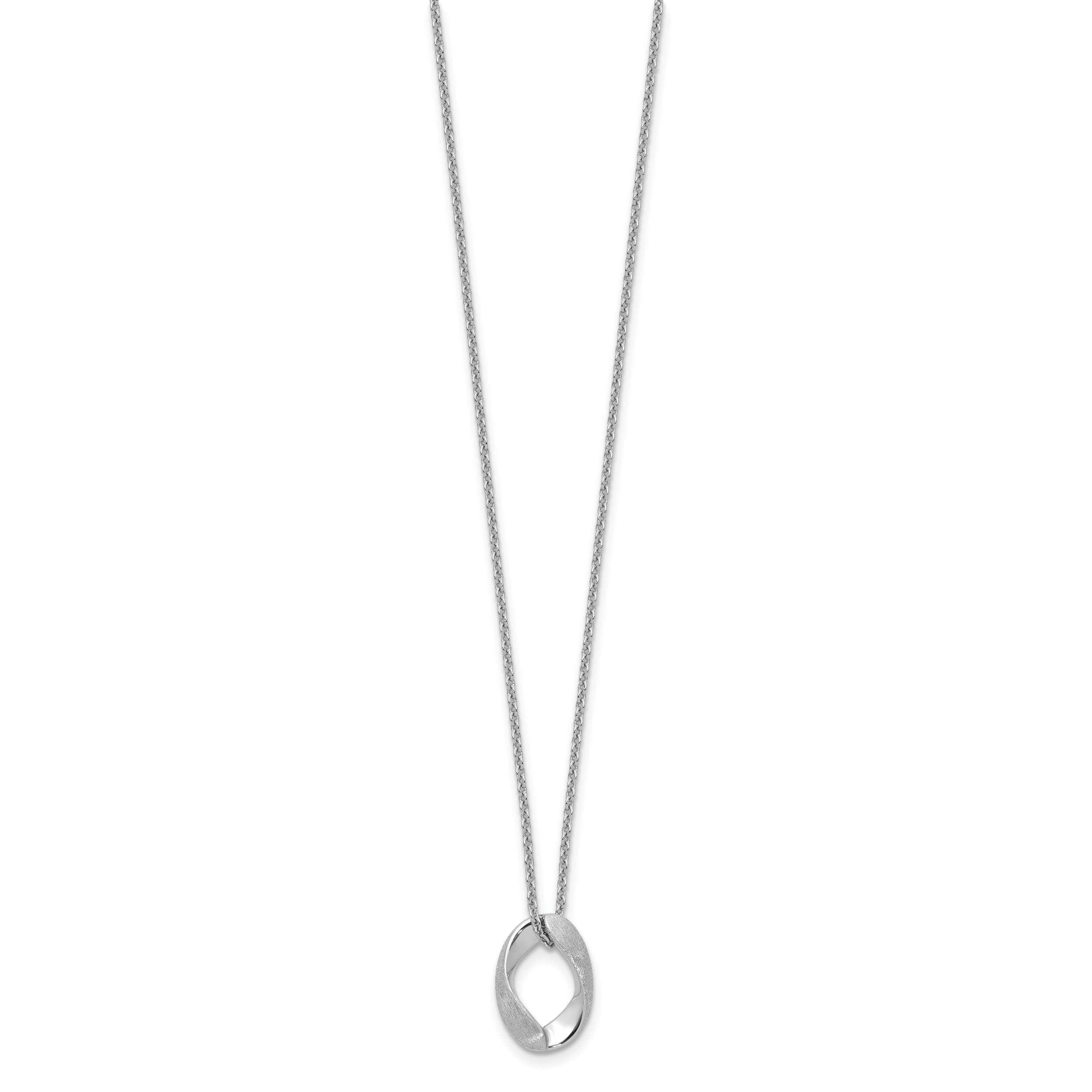 Sterling Silver RH-plat Polish/Brush Oval w/1in ext. Necklace