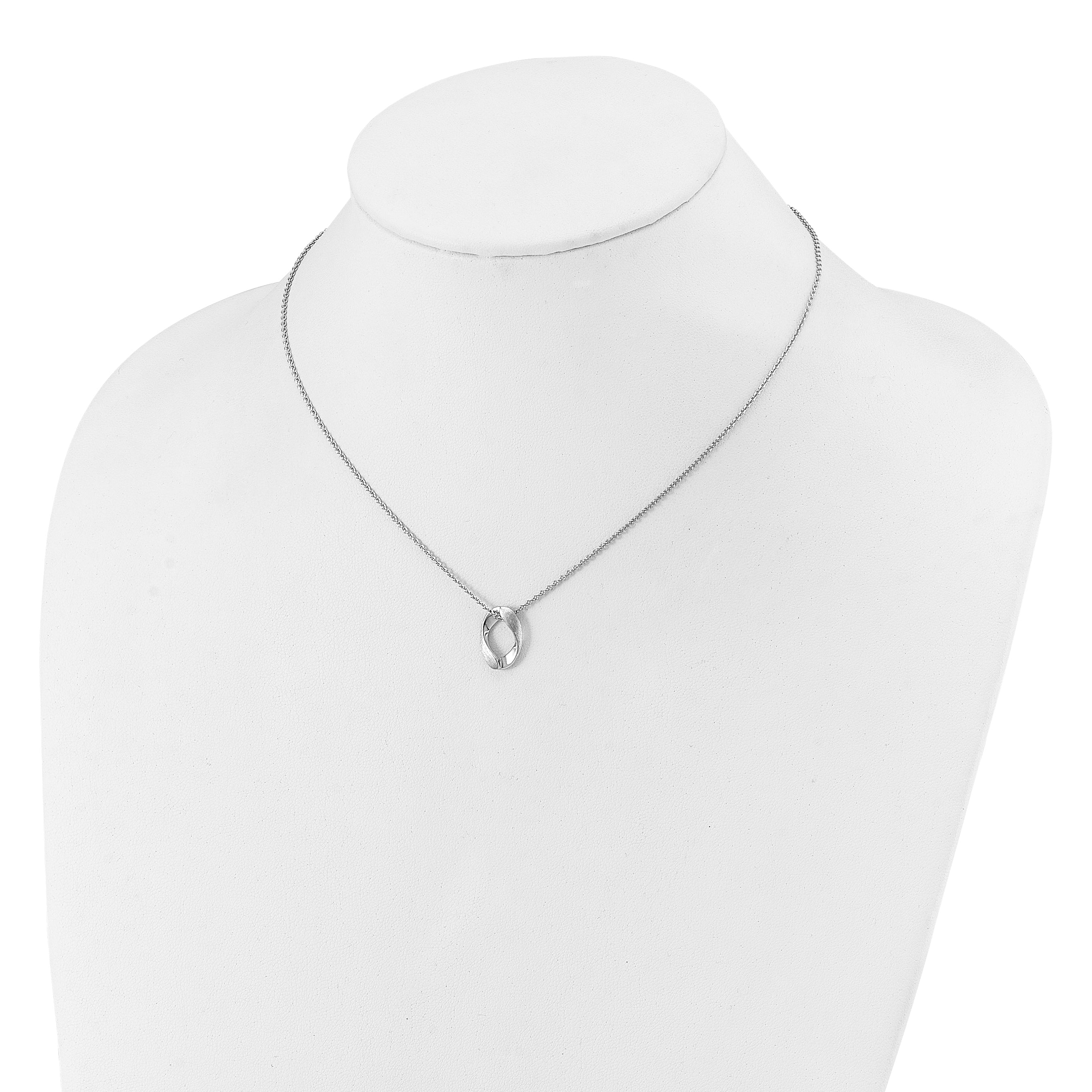 Sterling Silver RH-plat Polish/Brush Oval w/1in ext. Necklace