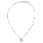 Sterling Silver RH-plat Polish/Brush Oval w/1in ext. Necklace