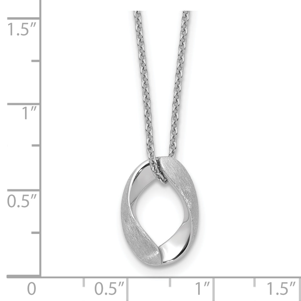 Sterling Silver RH-plat Polish/Brush Oval w/1in ext. Necklace