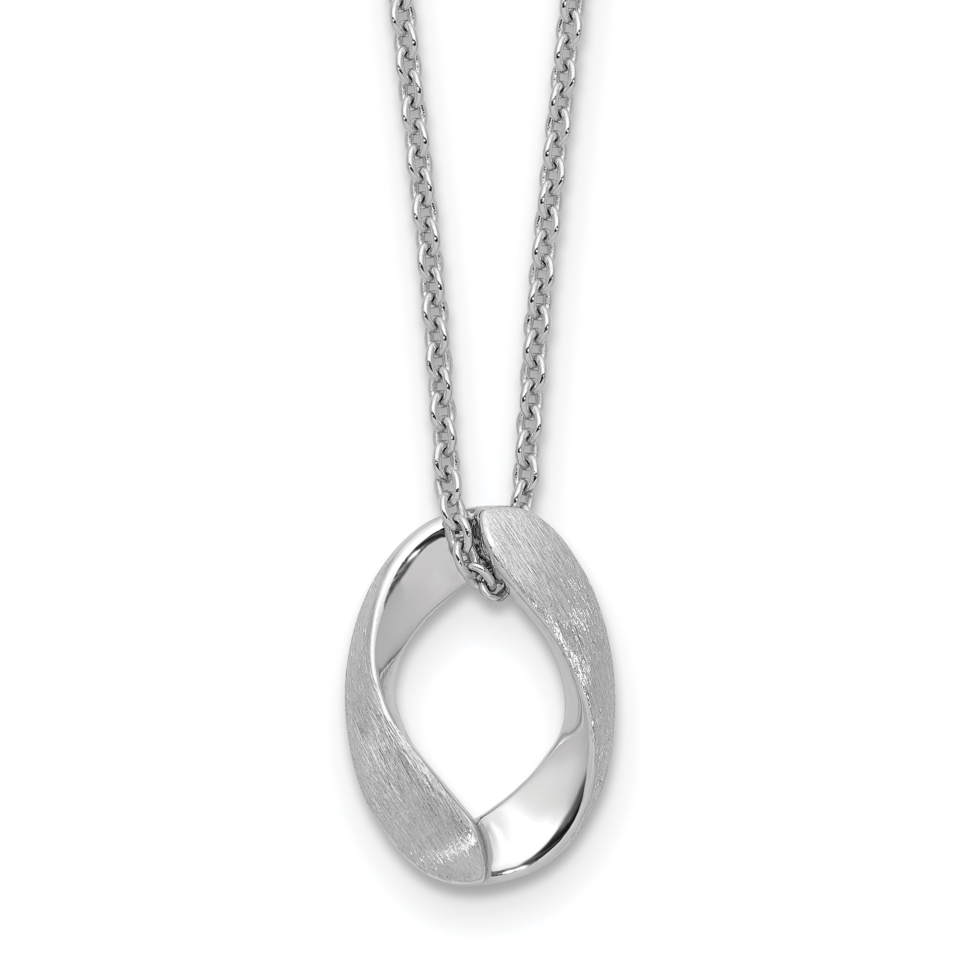 Sterling Silver RH-plat Polish/Brush Oval w/1in ext. Necklace