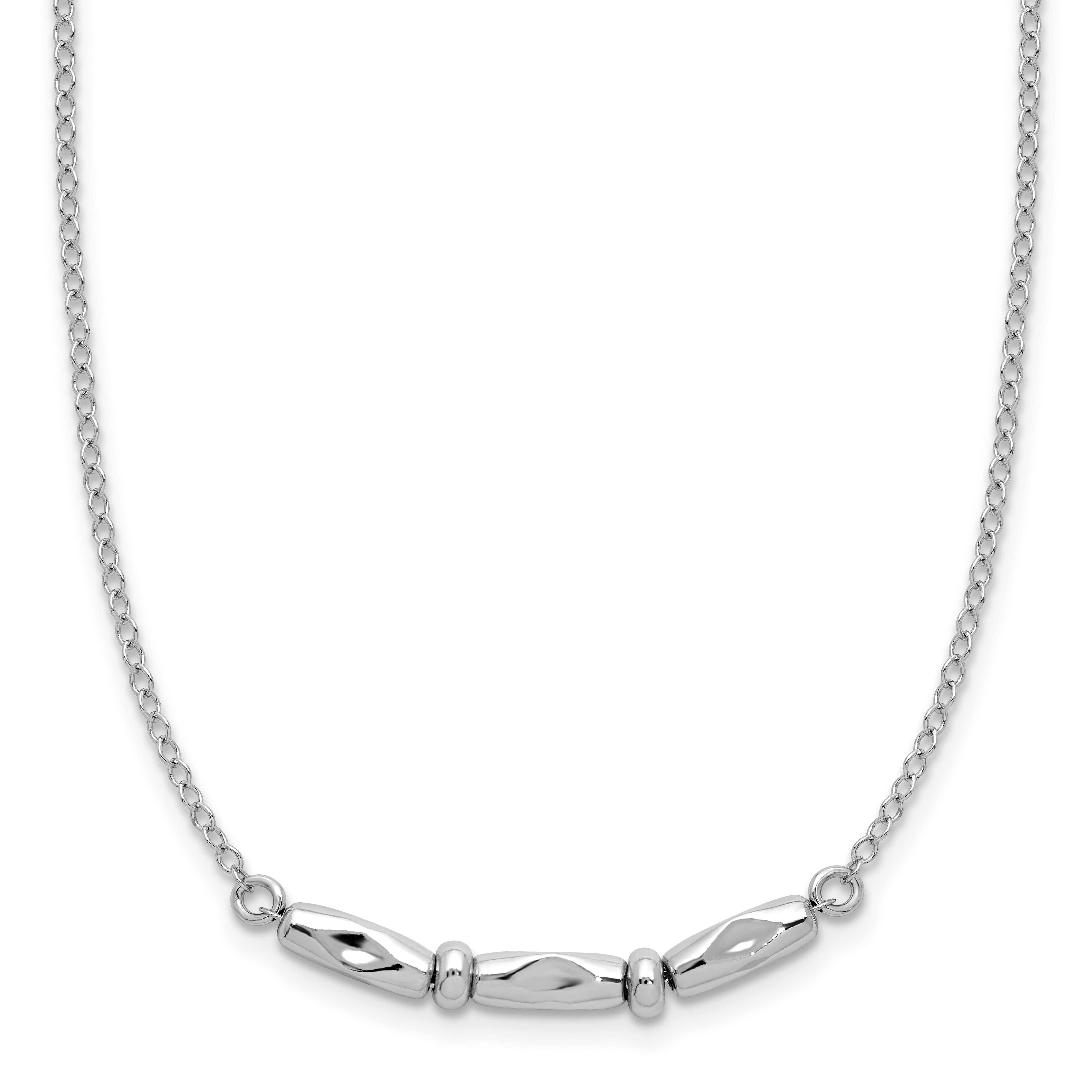 Sterling Silver RH-plated Polished Fancy w/1in ext. Necklace