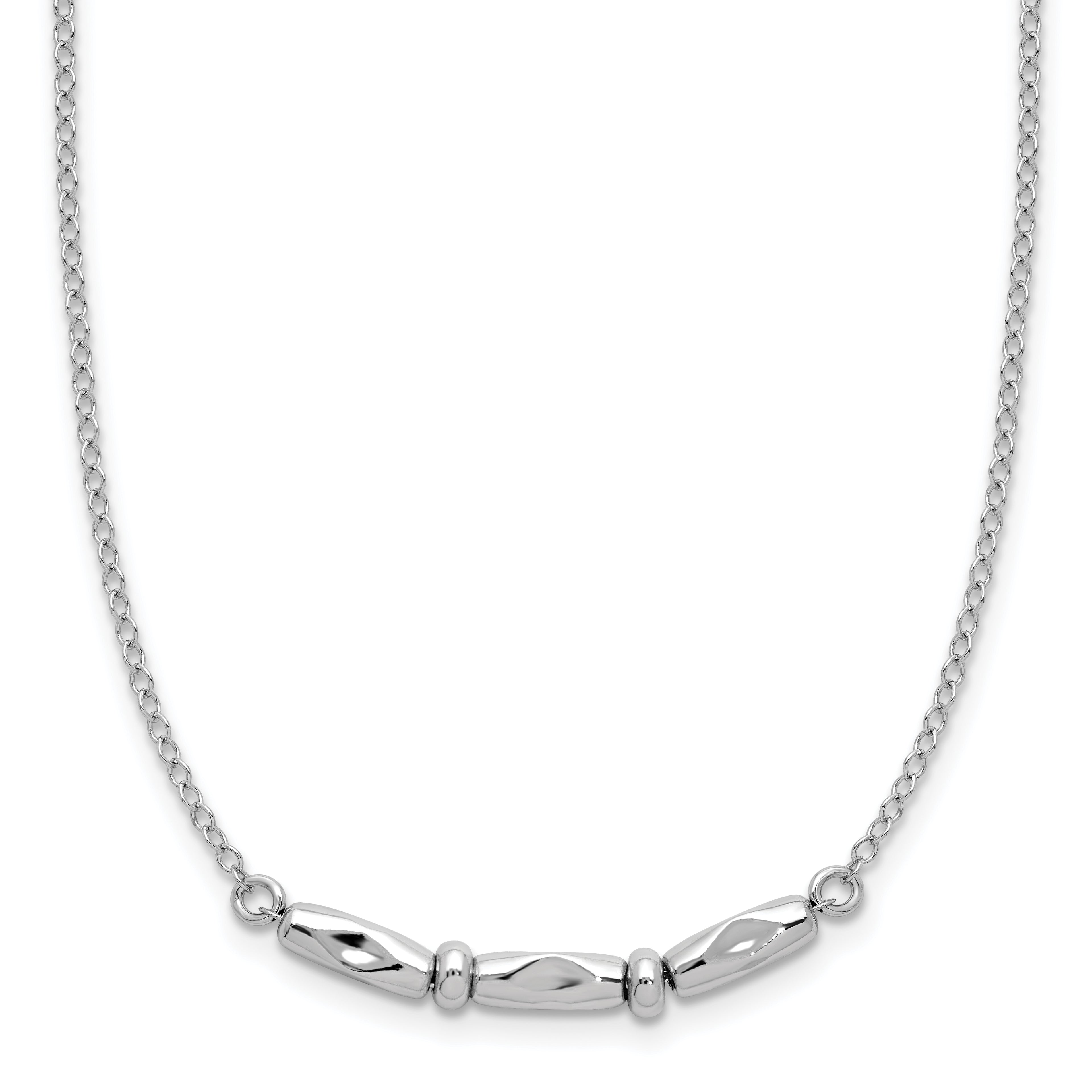 Sterling Silver RH-plated Polished Fancy w/1in ext. Necklace