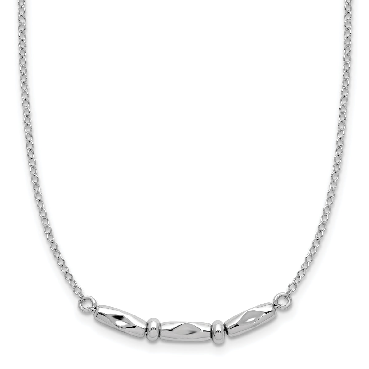 Sterling Silver RH-plated Polished Fancy w/1in ext. Necklace