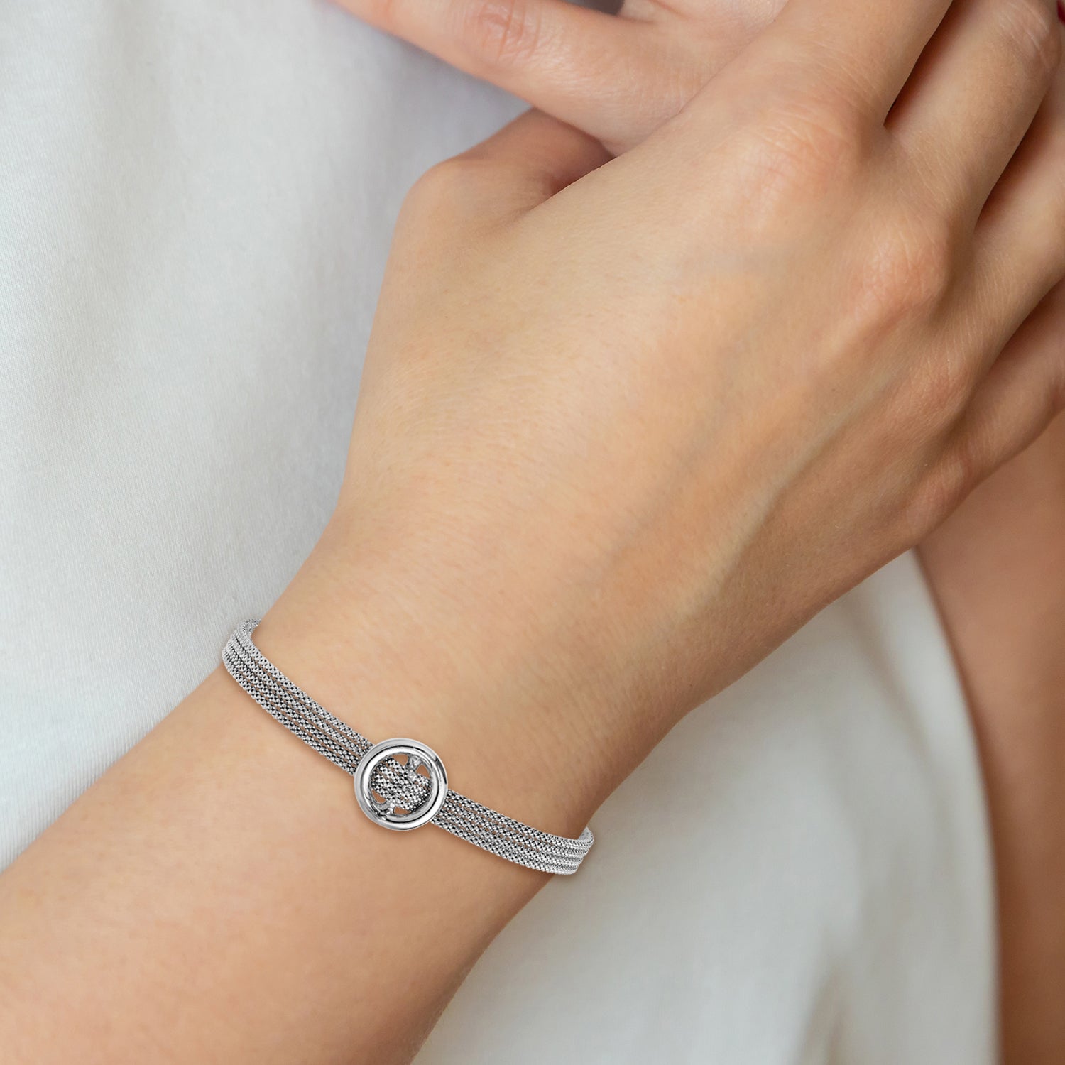 Sterling Silver RH-plat Circle Multi-strand w/1in ext. Bracelet