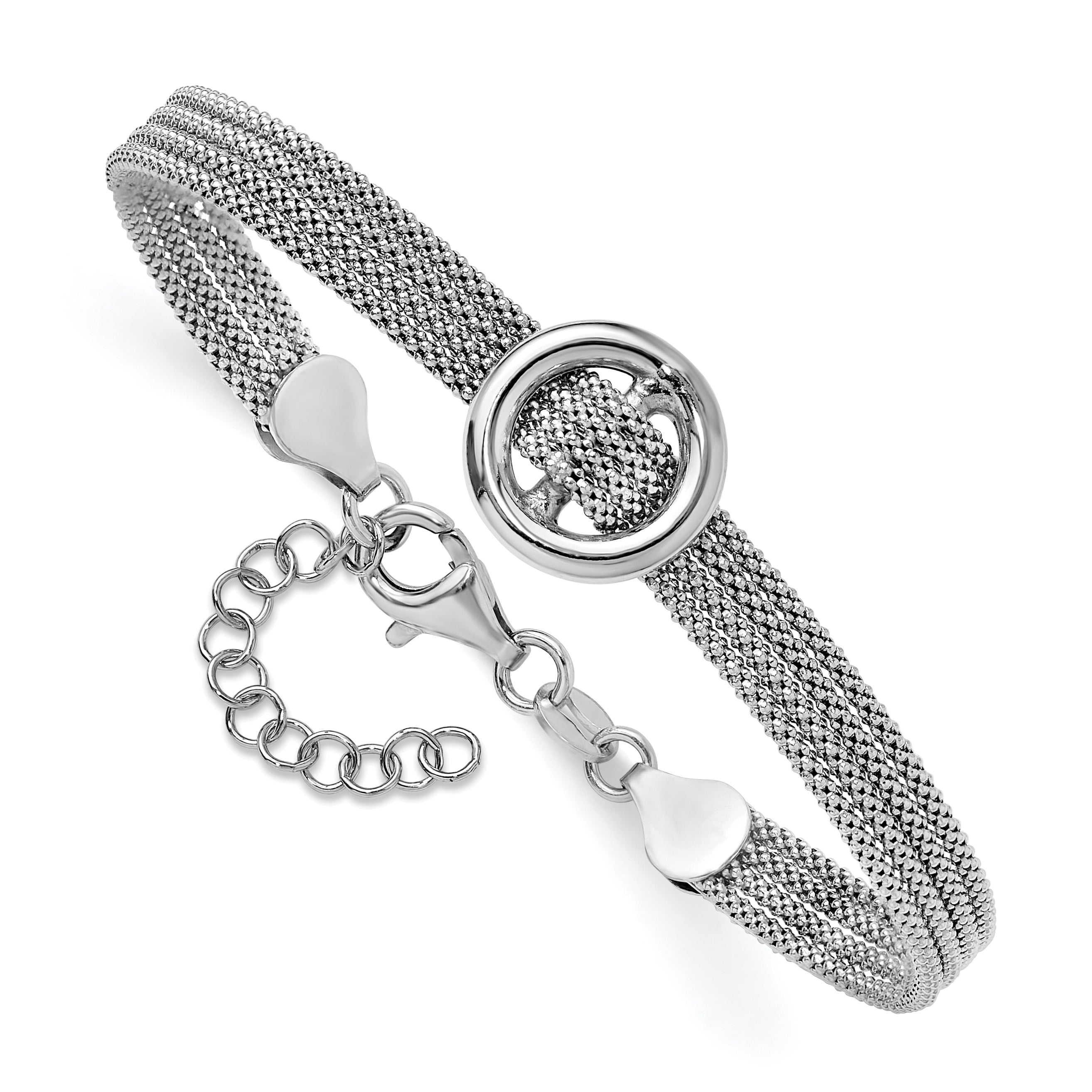 Sterling Silver RH-plat Circle Multi-strand w/1in ext. Bracelet